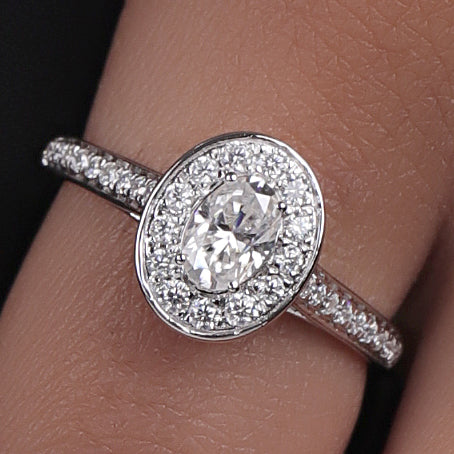 Halo 14K Gold Engagement 0.84 CT Oval Cut Lab Grown Diamond Ring