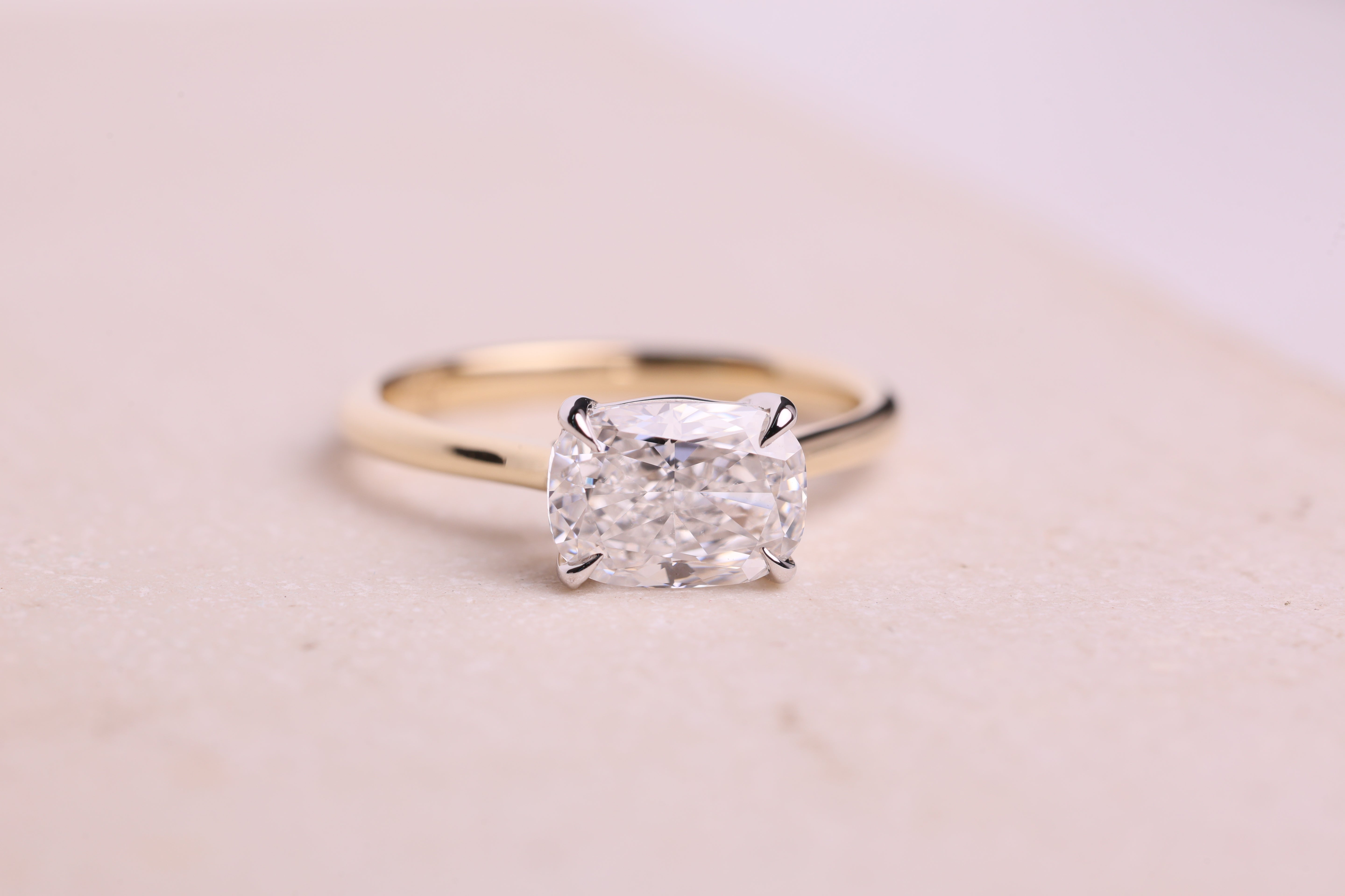 14K Gold 2 CT Elongated Cushion East West Engagement Ring