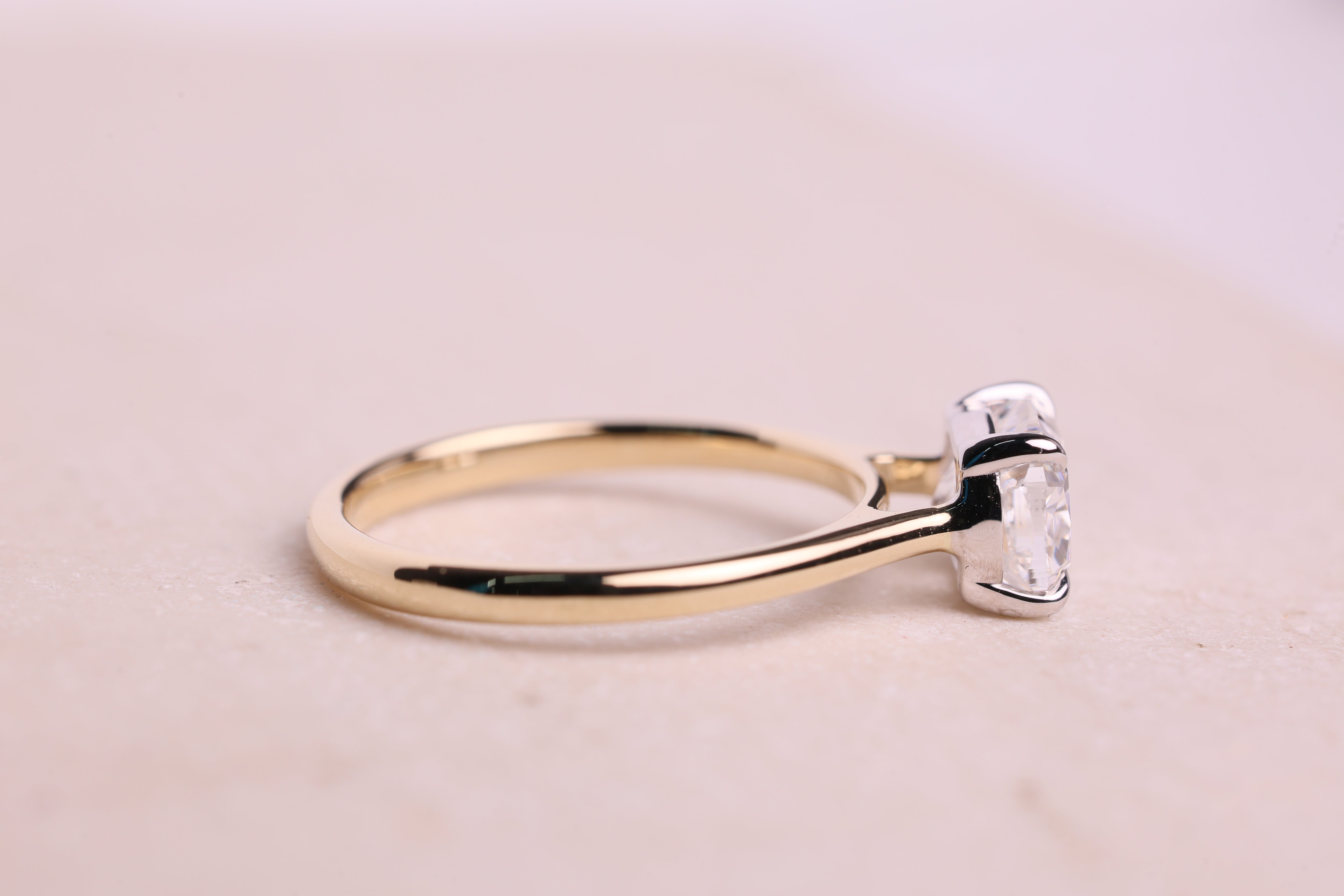 14K Gold 2 CT Elongated Cushion East West Engagement Ring