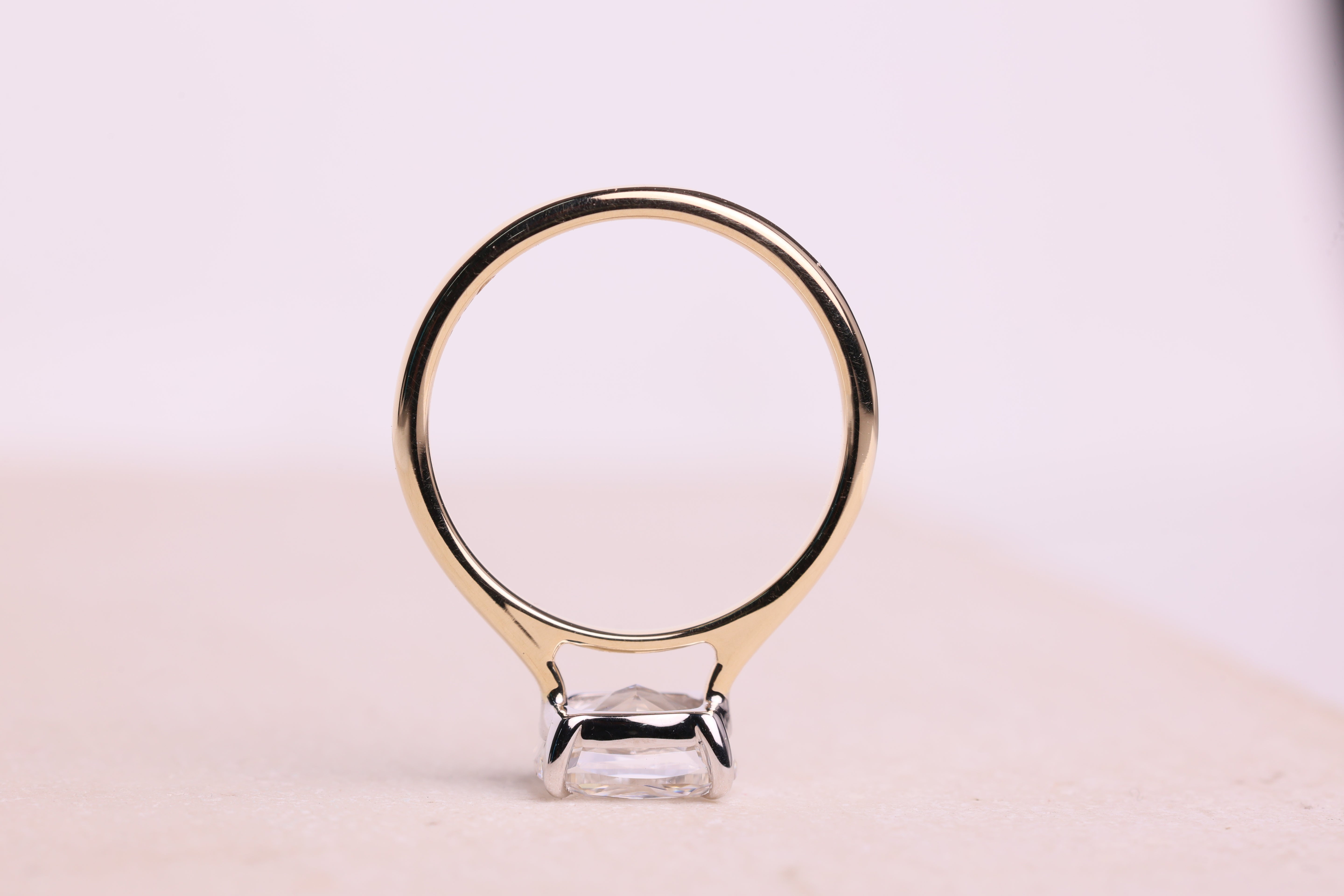 14K Gold 2 CT Elongated Cushion East West Engagement Ring