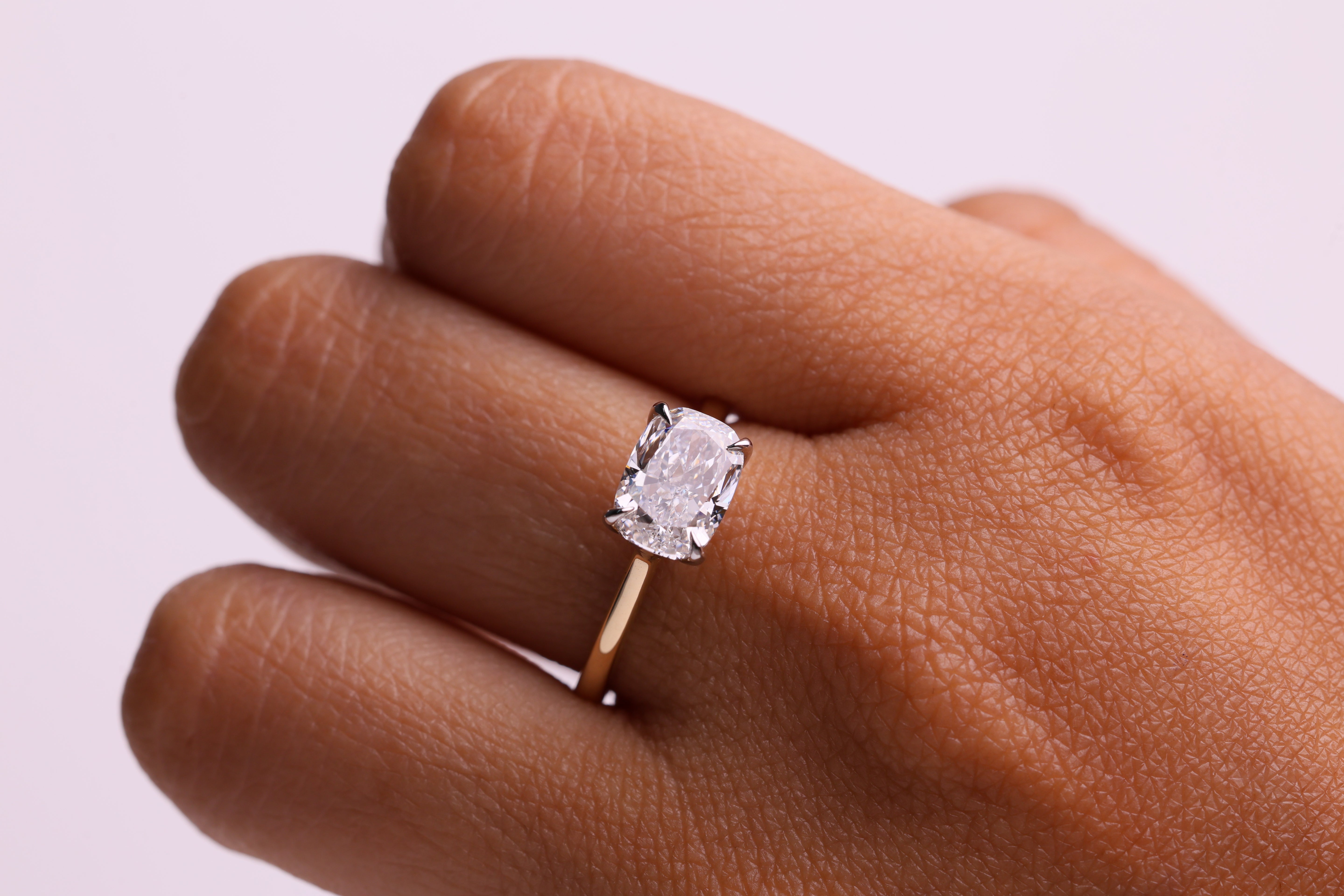 14K Gold 2 CT Elongated Cushion East West Engagement Ring