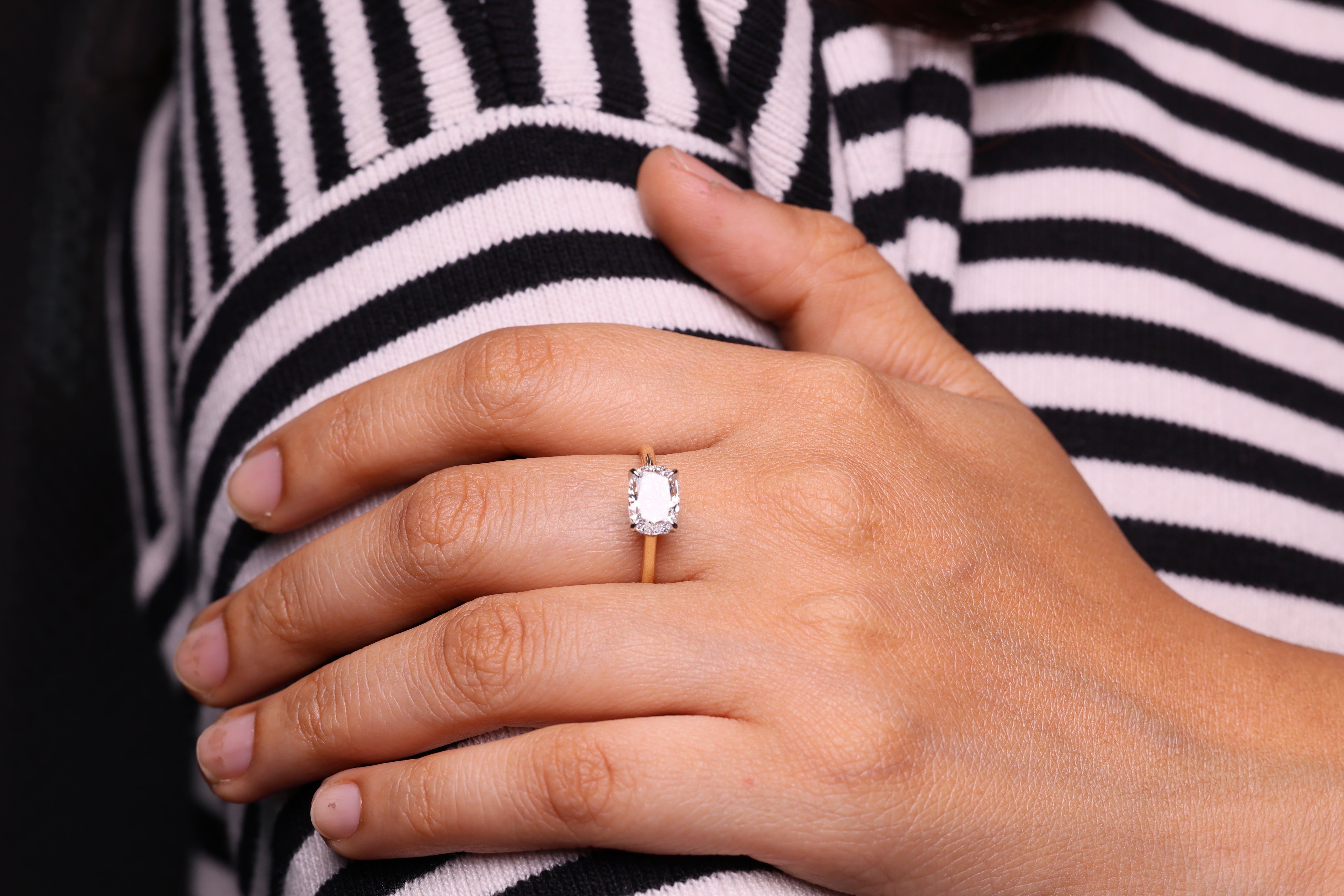 14K Gold 2 CT Elongated Cushion East West Engagement Ring