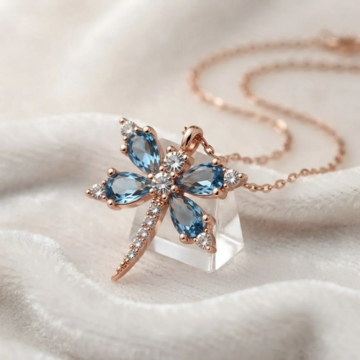 Blue Gemstone Dragonfly Diamond Necklace