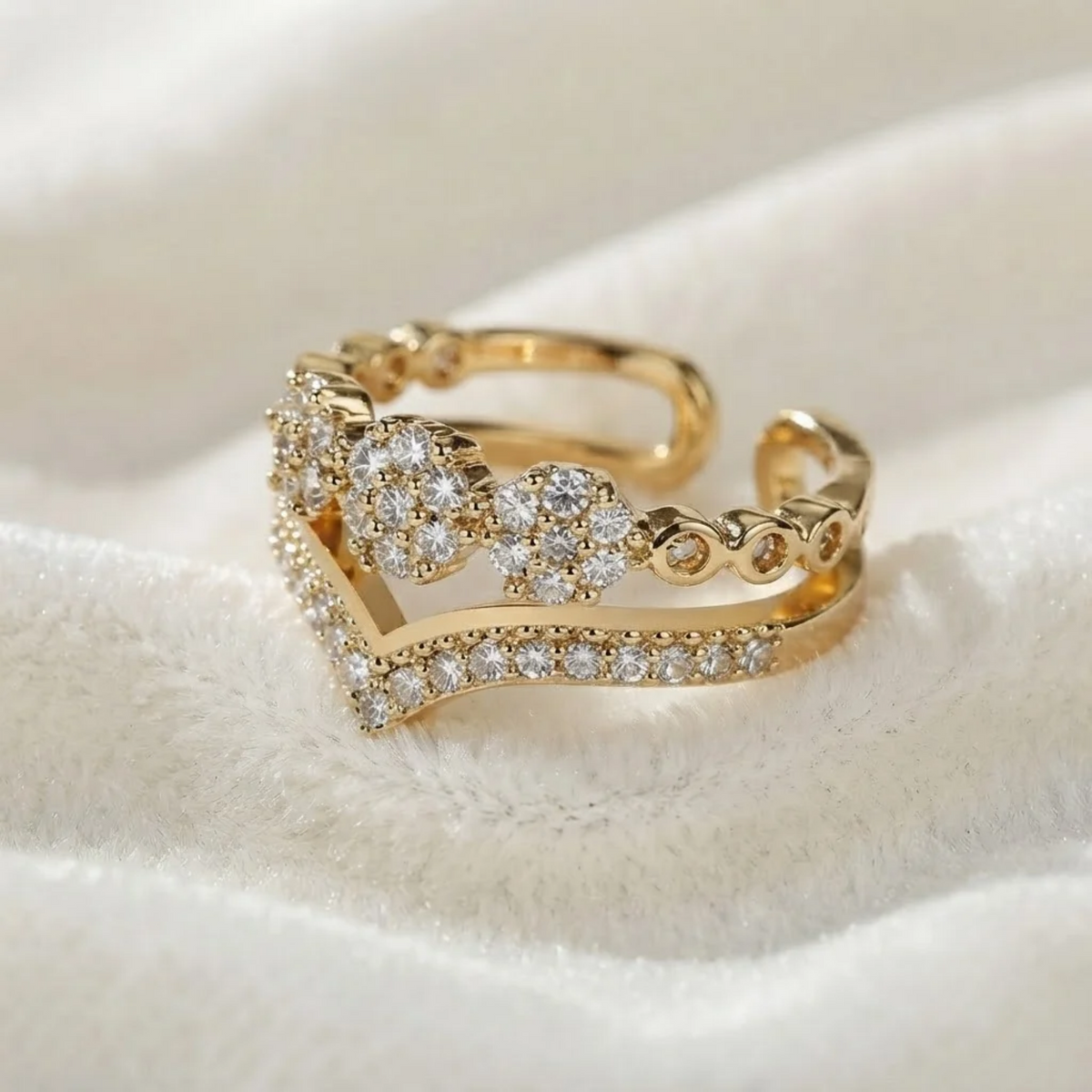 Floral V Shape Diamond Ring