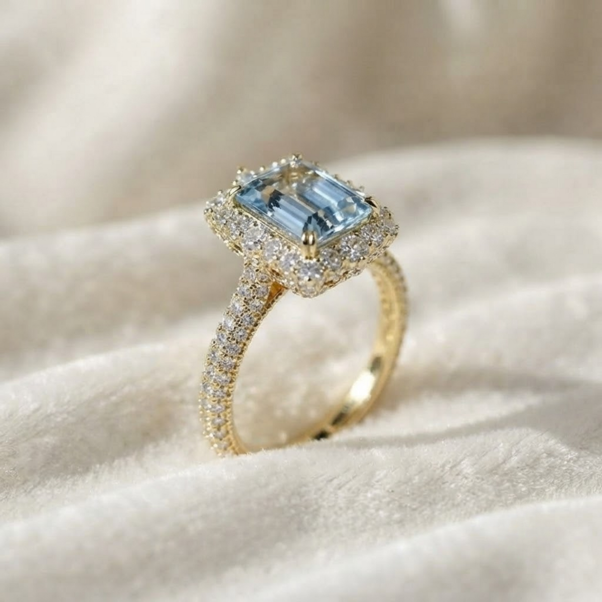 3 CT Aquamarine Emerald Cut Ring