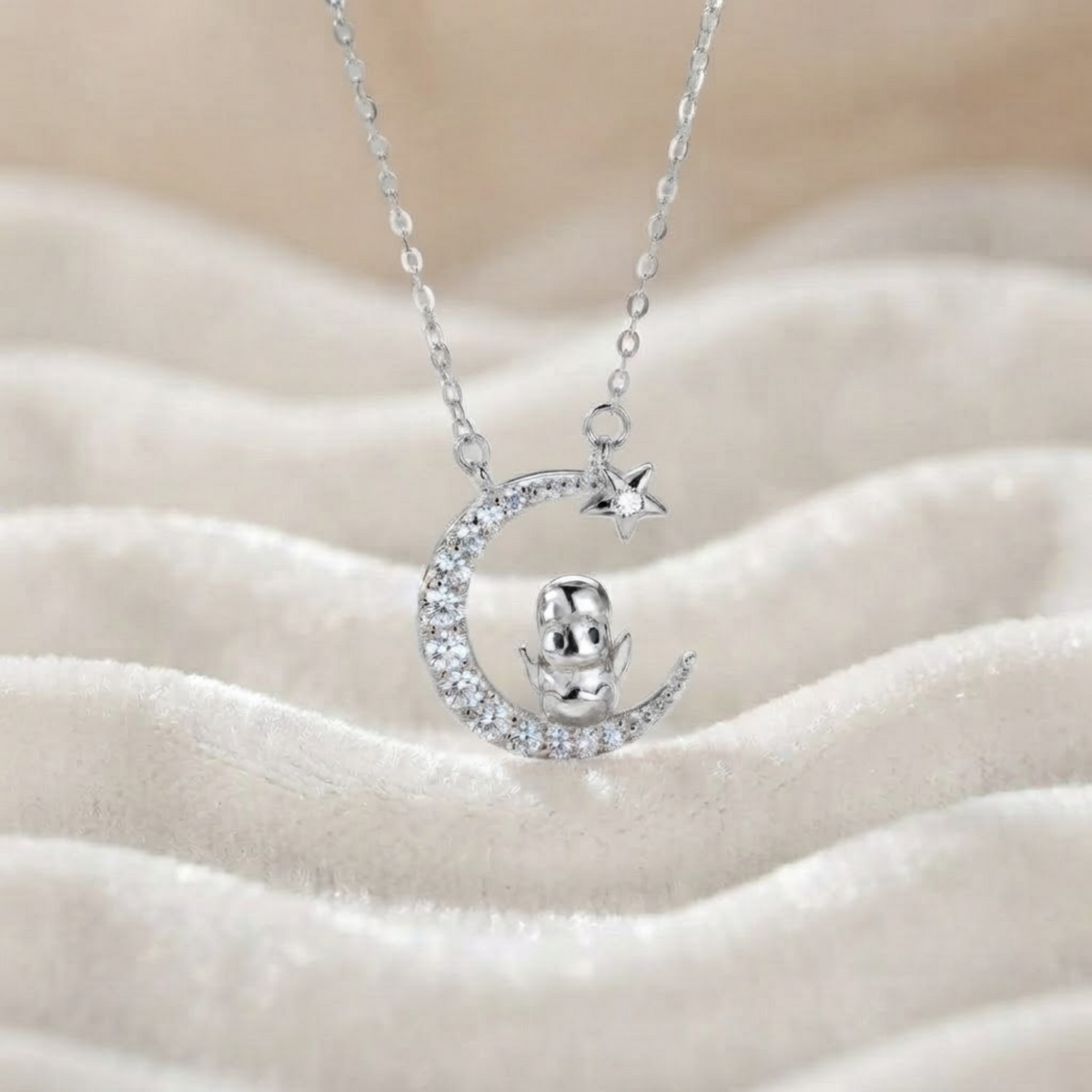 Crescent Moon & Star Diamond Necklace