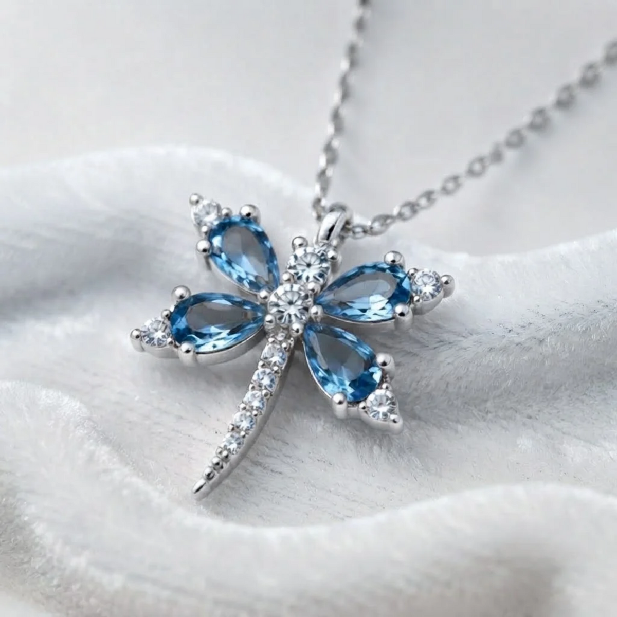 Blue Gemstone Dragonfly Diamond Necklace