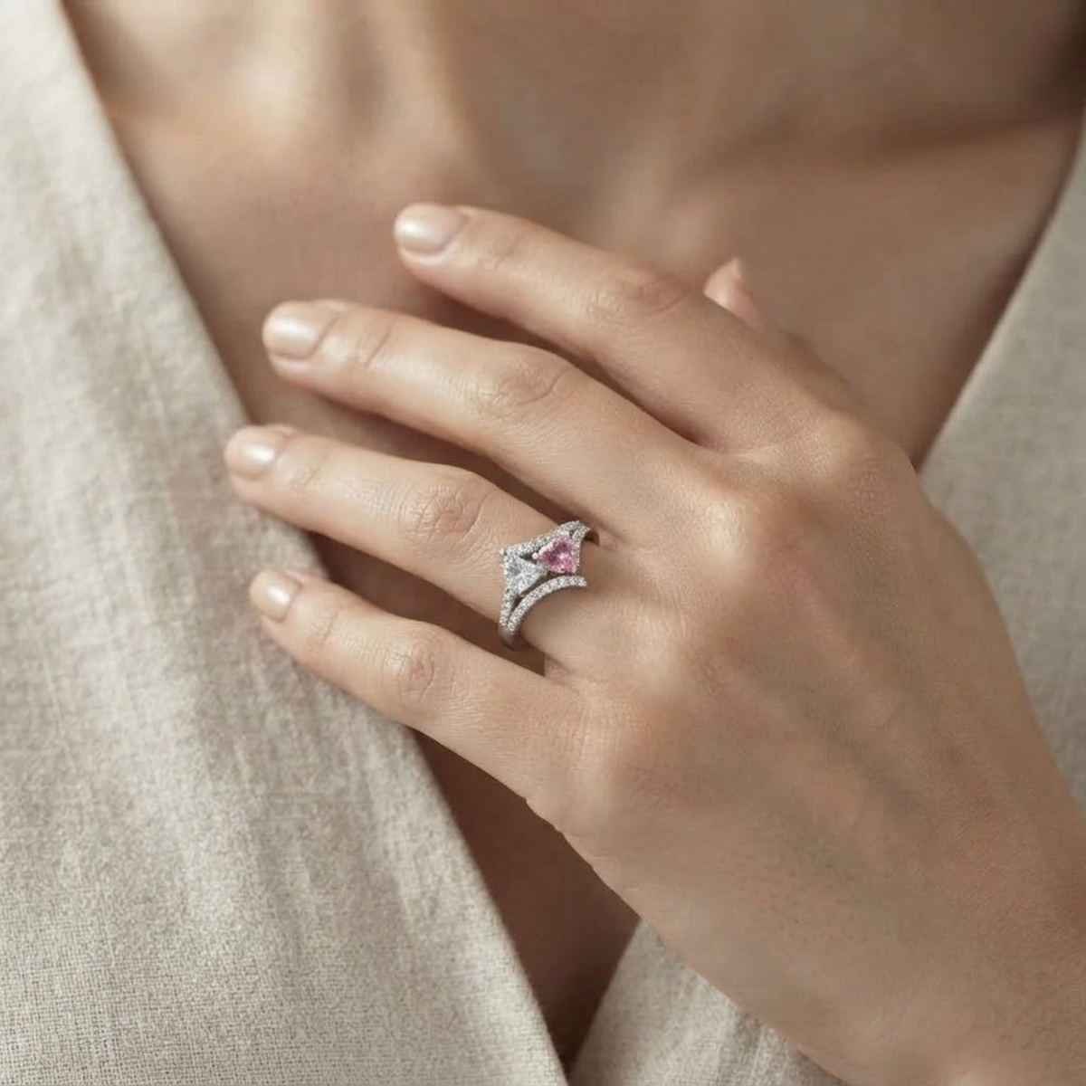 Promise Ring Pink Pear & Round Toi et Moi Ring