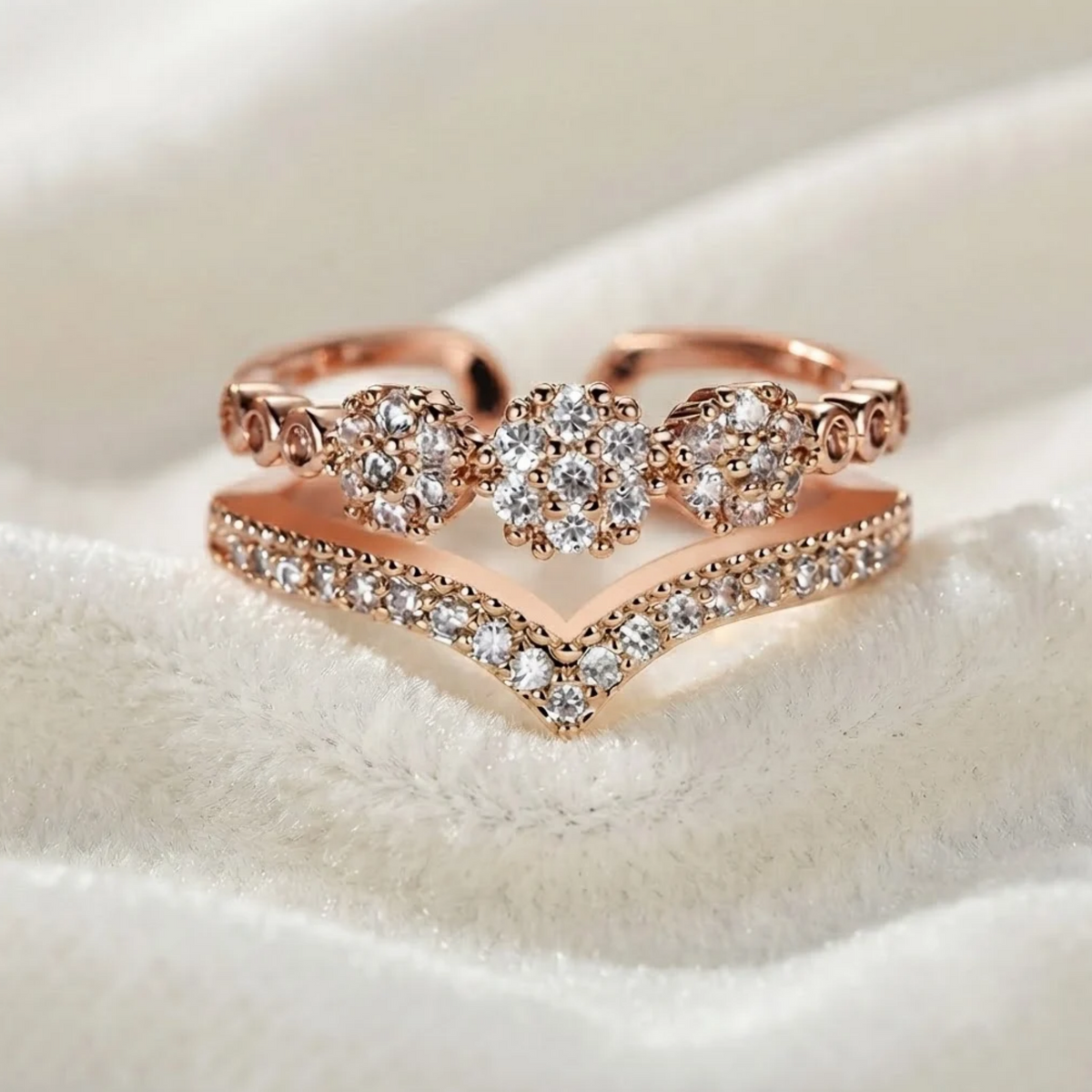 Floral V Shape Diamond Ring