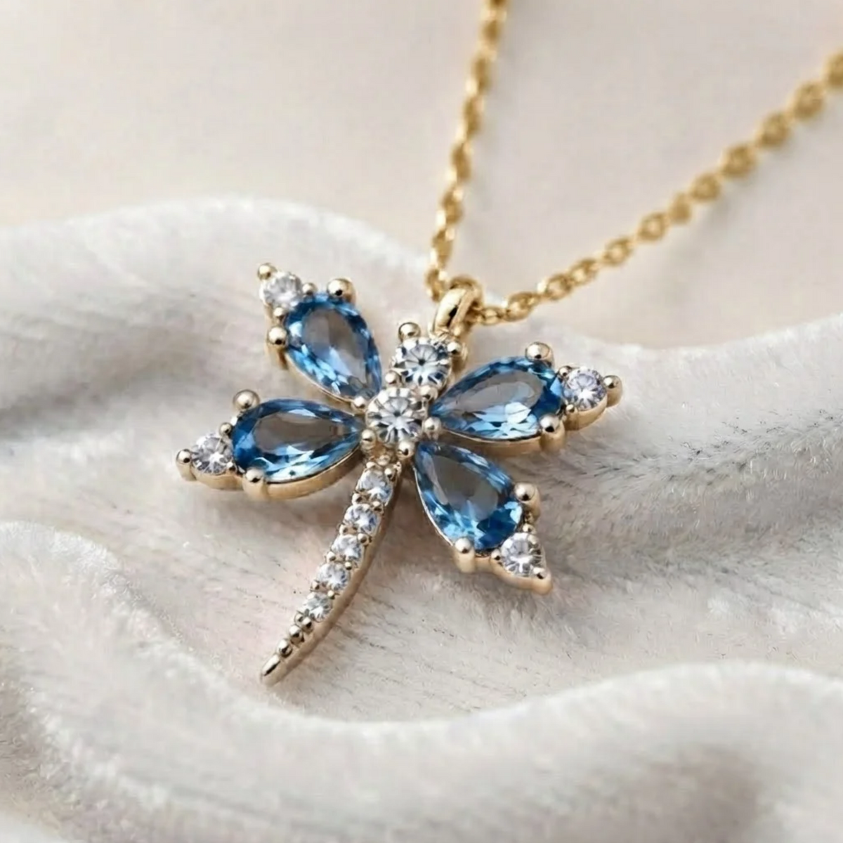 Blue Gemstone Dragonfly Diamond Necklace