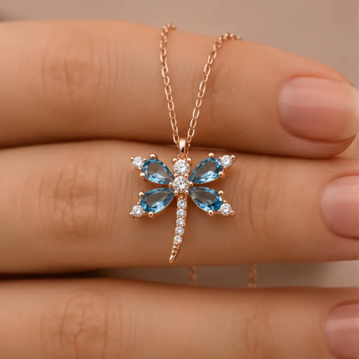 Blue Gemstone Dragonfly Diamond Necklace