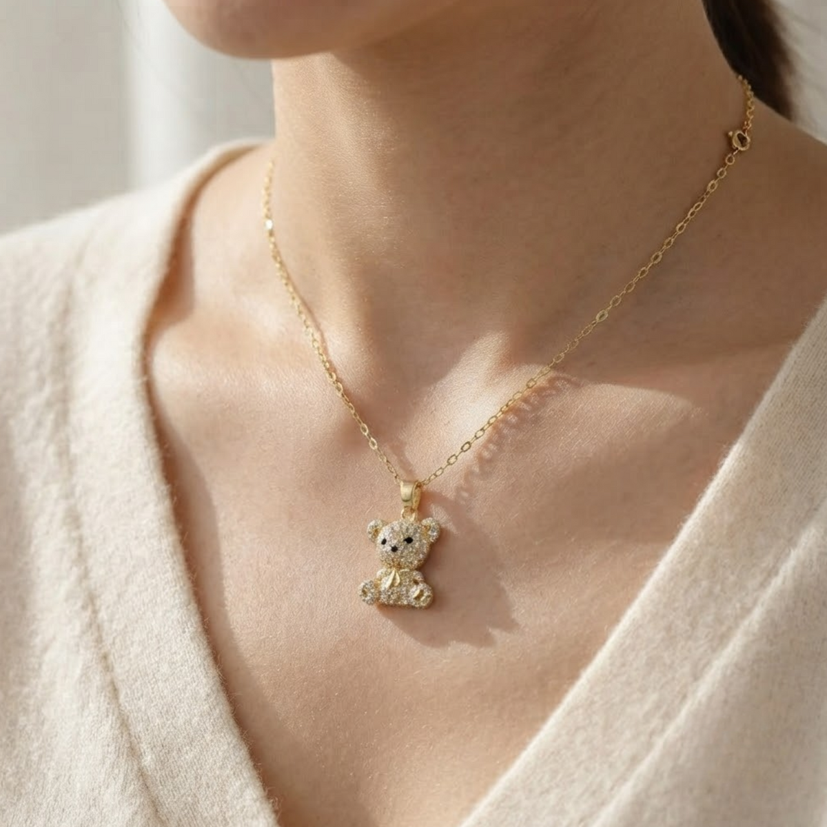 Teddy Bear Diamond Necklace
