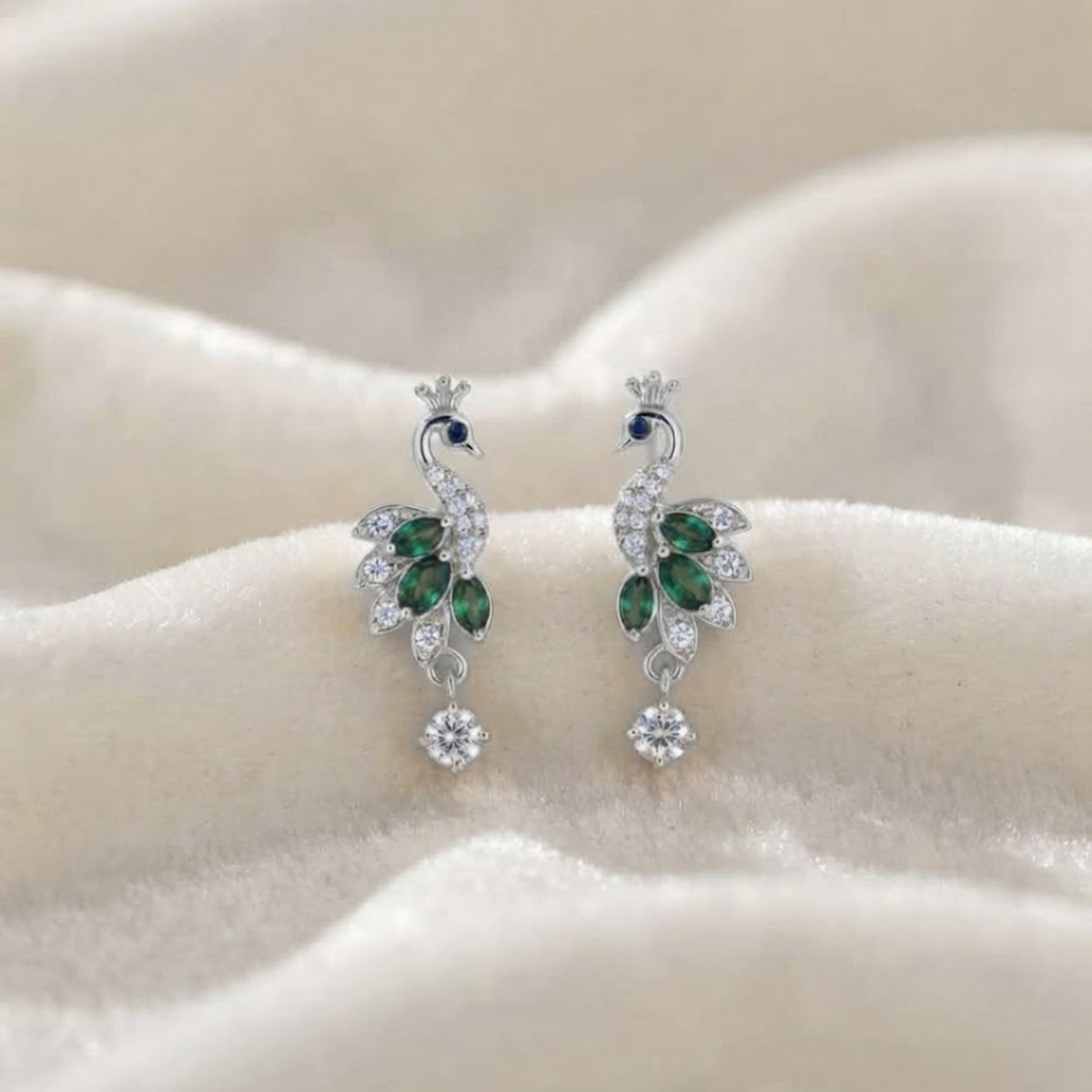 Peacock Diamond Drop Earrings