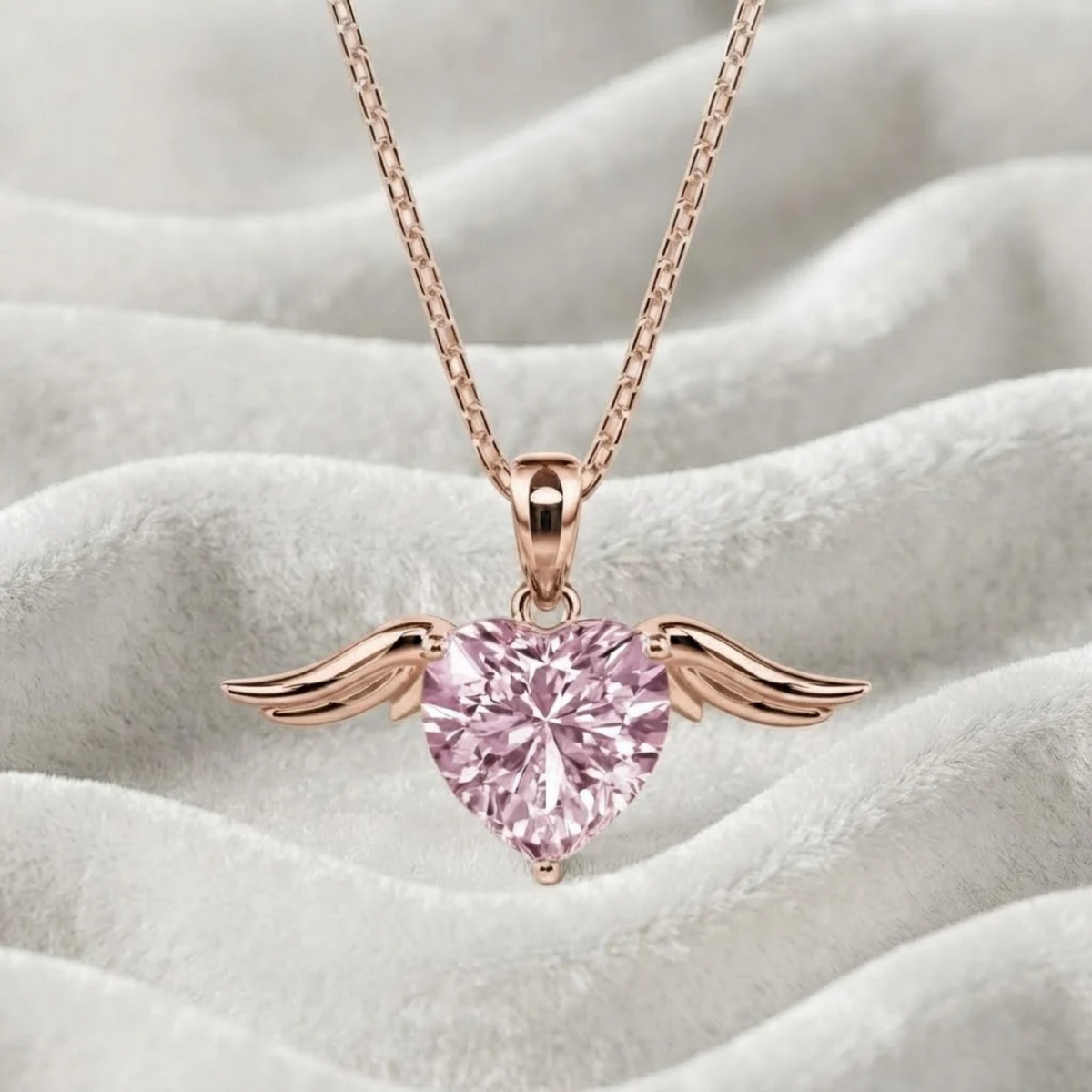 Pink Heart Angel Wing Necklace