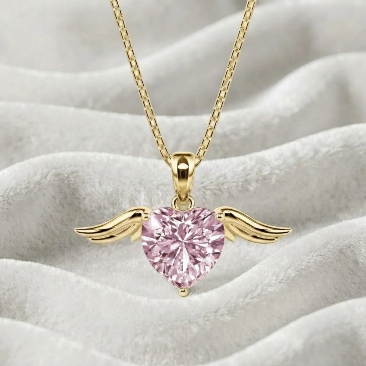 Pink Heart Angel Wing Necklace