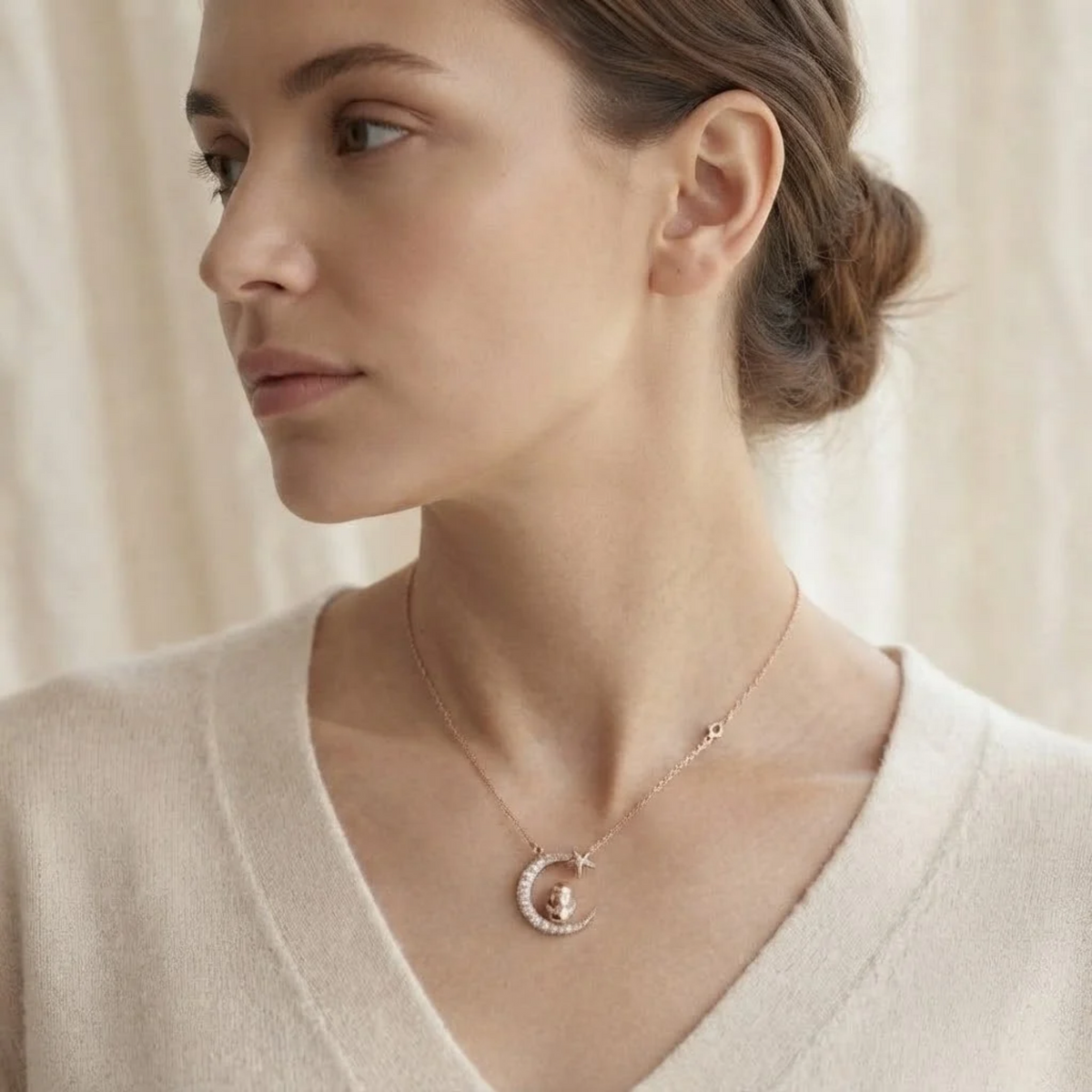 Crescent Moon & Star Diamond Necklace