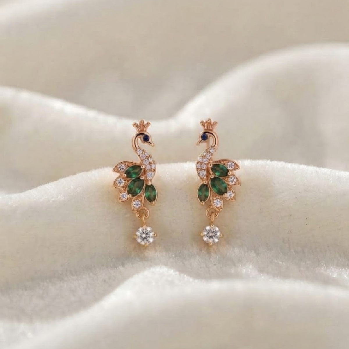 Peacock Diamond Drop Earrings