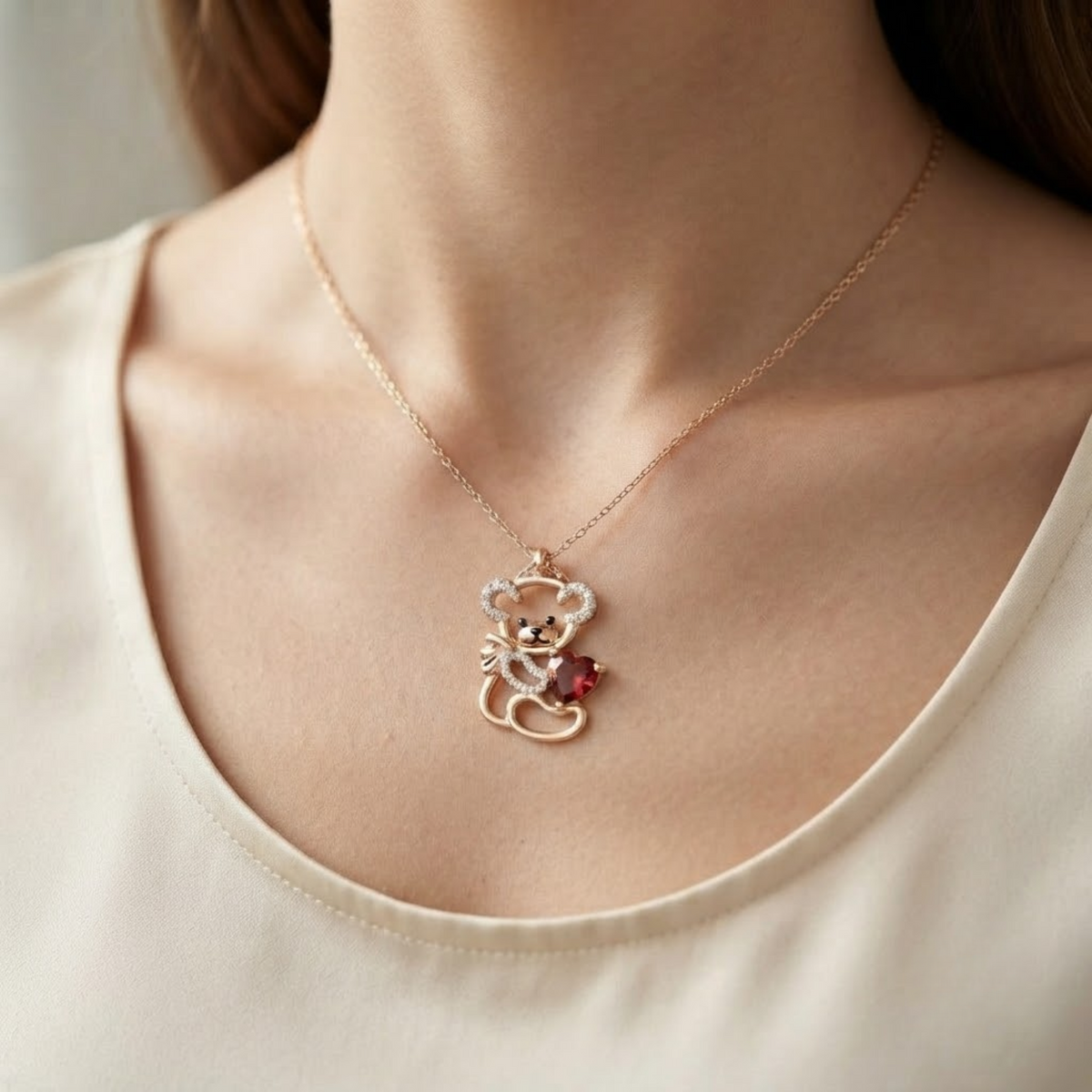 Teddy Bear Heart Necklace
