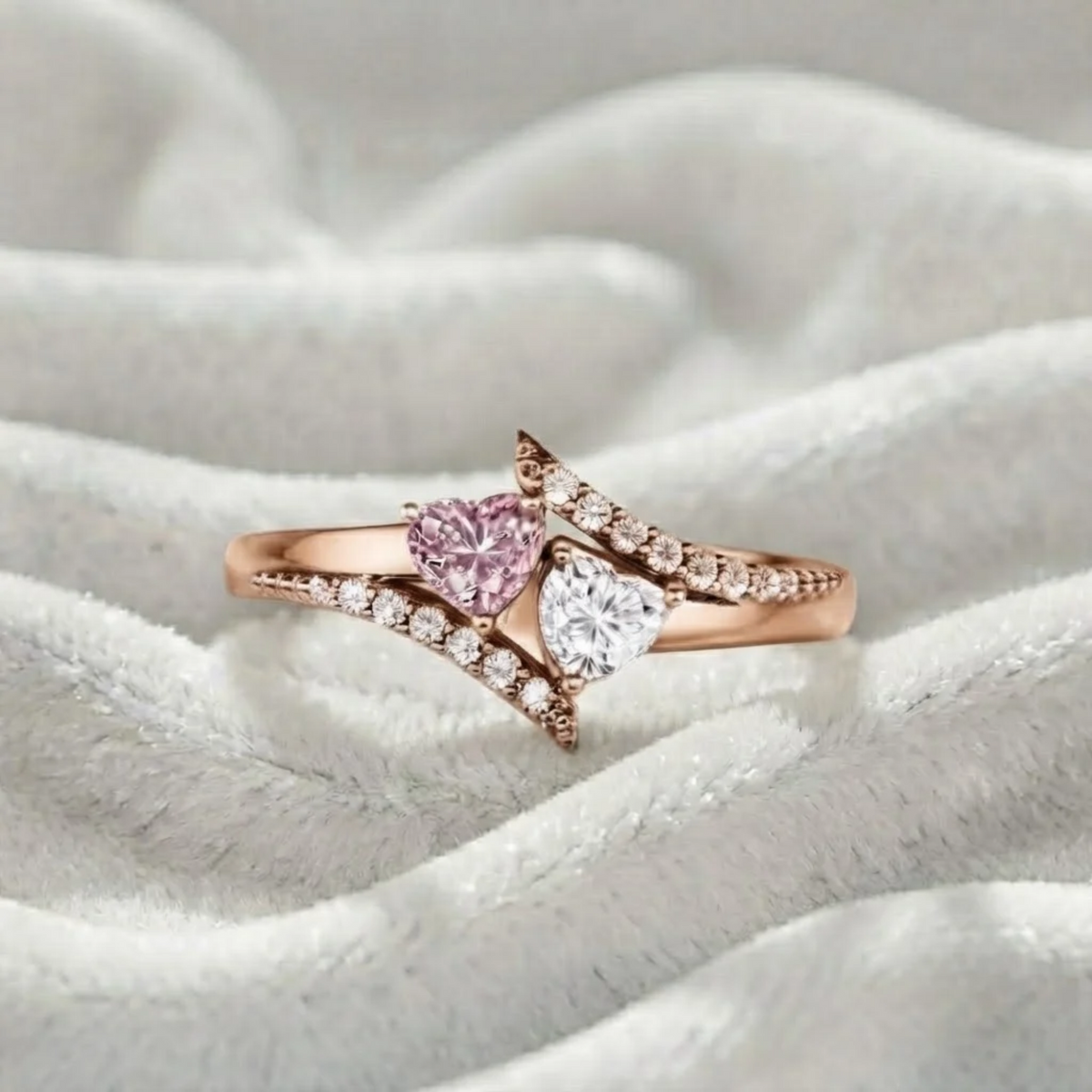Promise Ring Pink Pear & Round Toi et Moi Ring