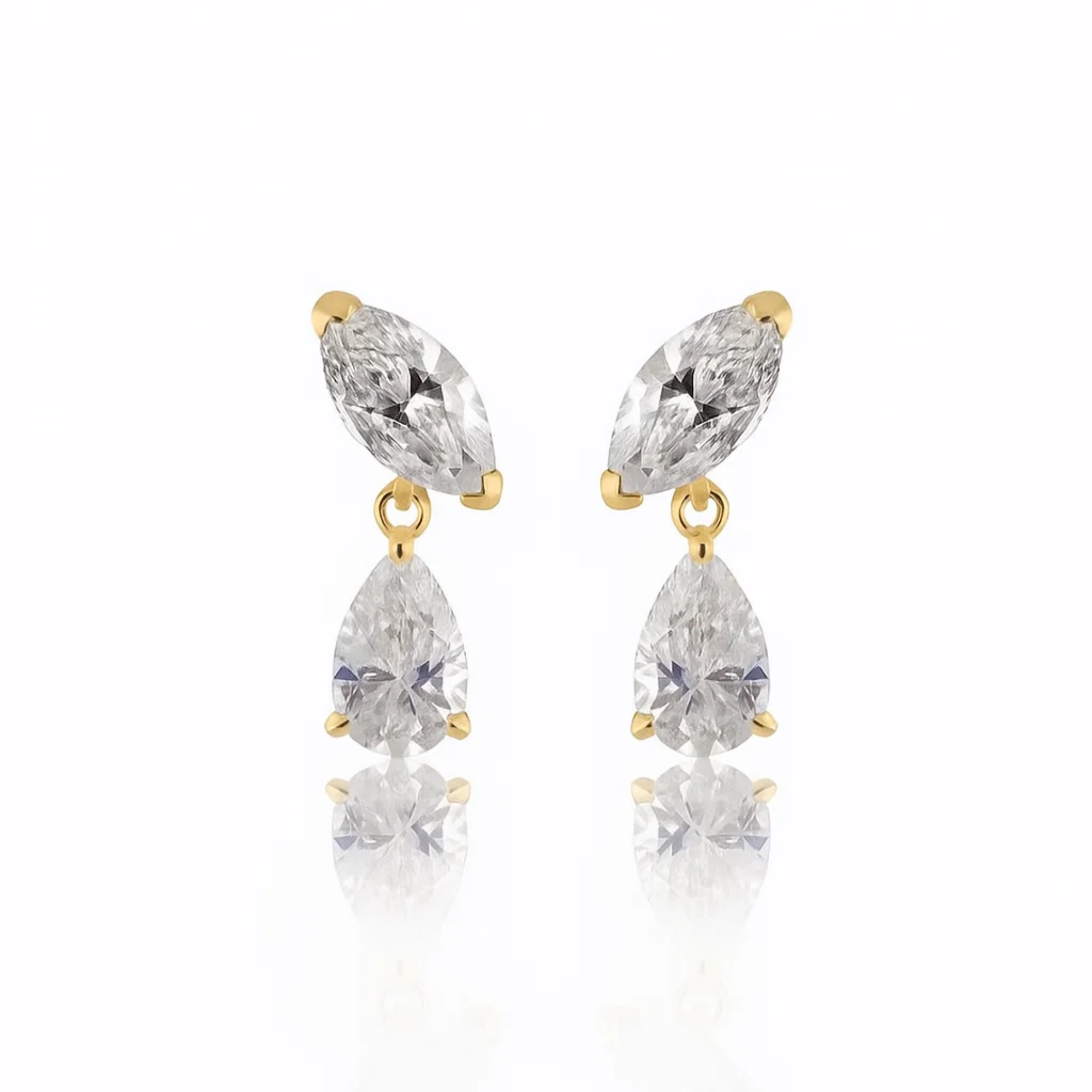 14K Marquise & Pear Shape Lab Grown Diamond Dangling Earrings