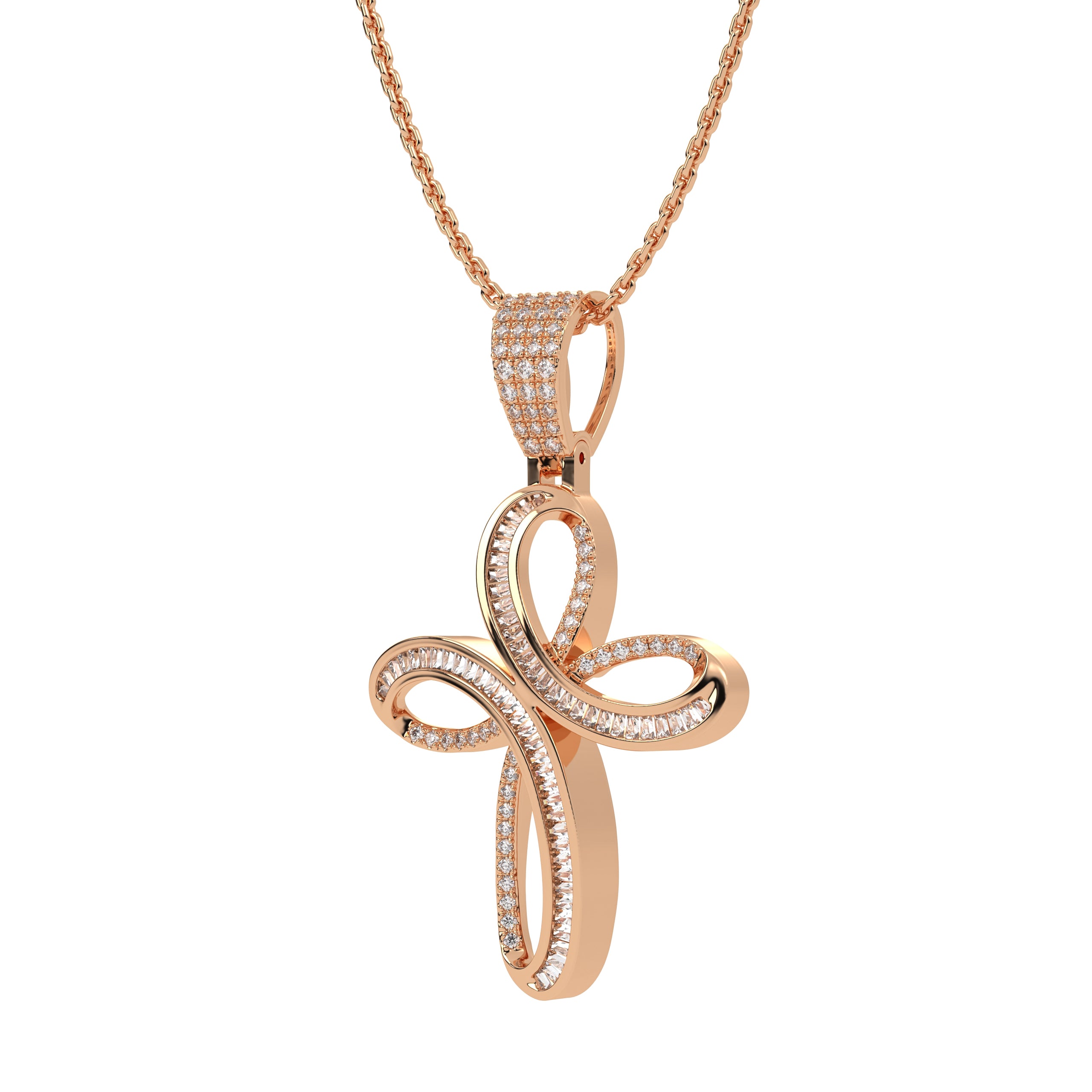 14k Solid Gold Diamond Infinity Cross Pendant for Women