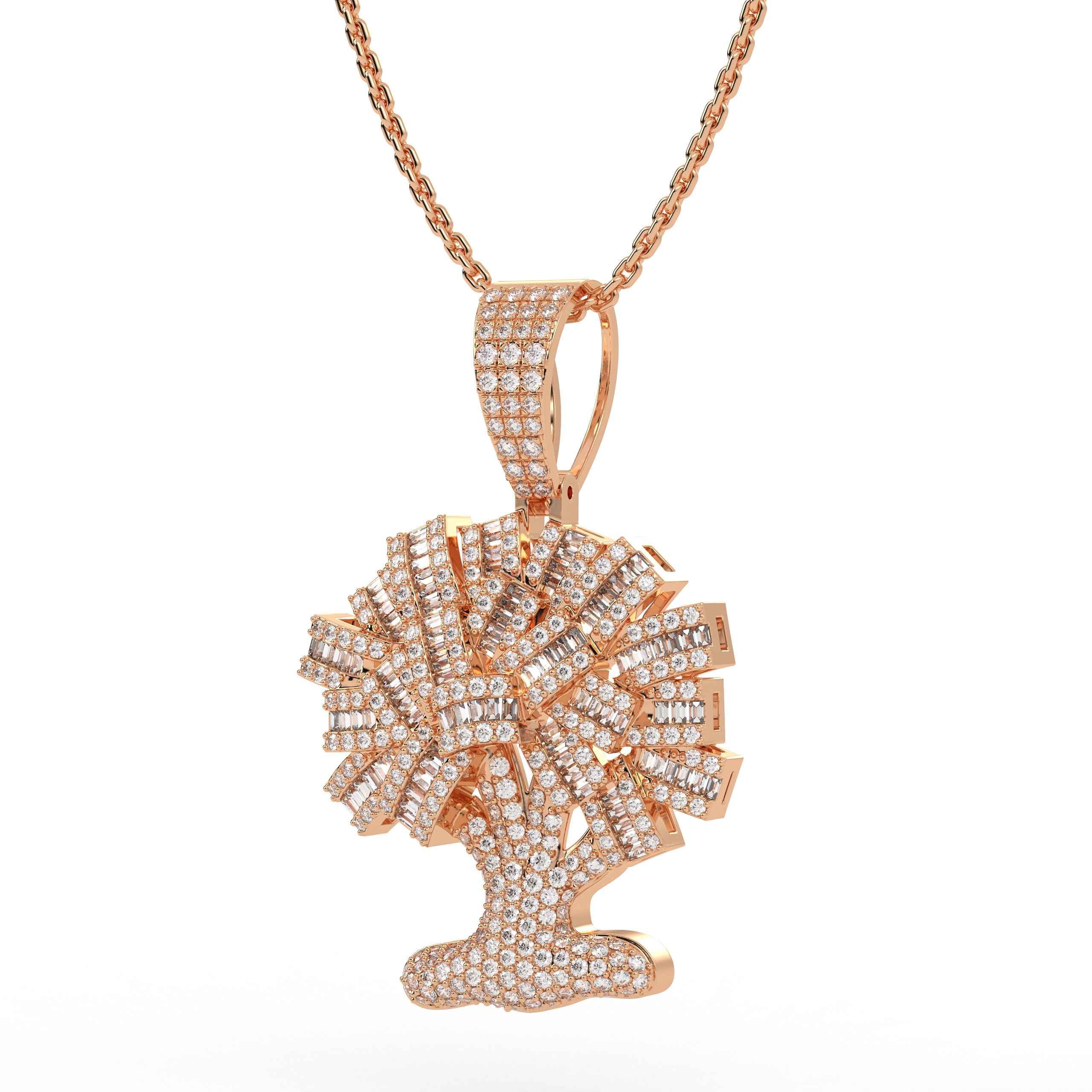 14K Gold Lab Grown Diamond Money Tree Pendant Hip Hop