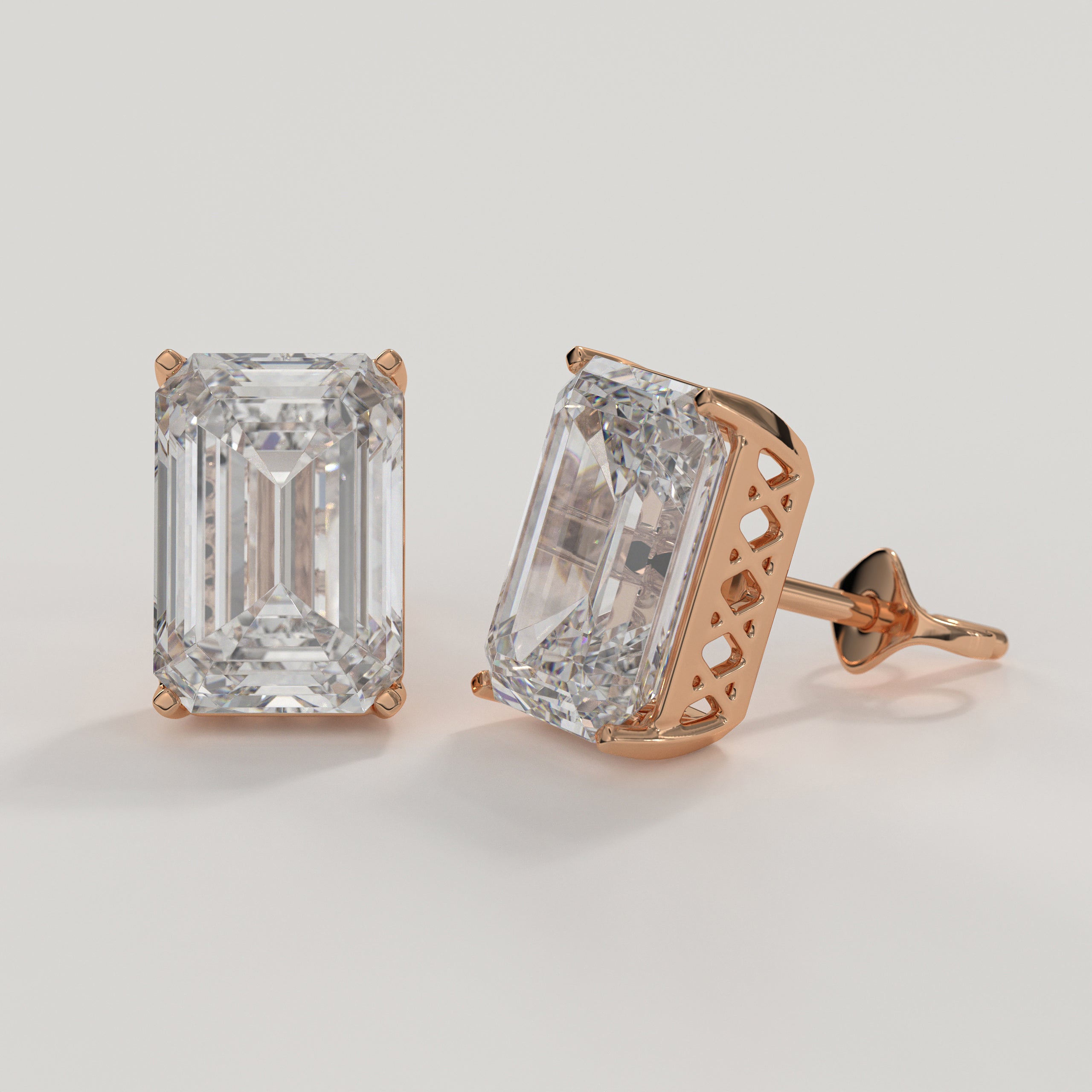 Emerald Cut Lab Grown Diamond Stud Earring