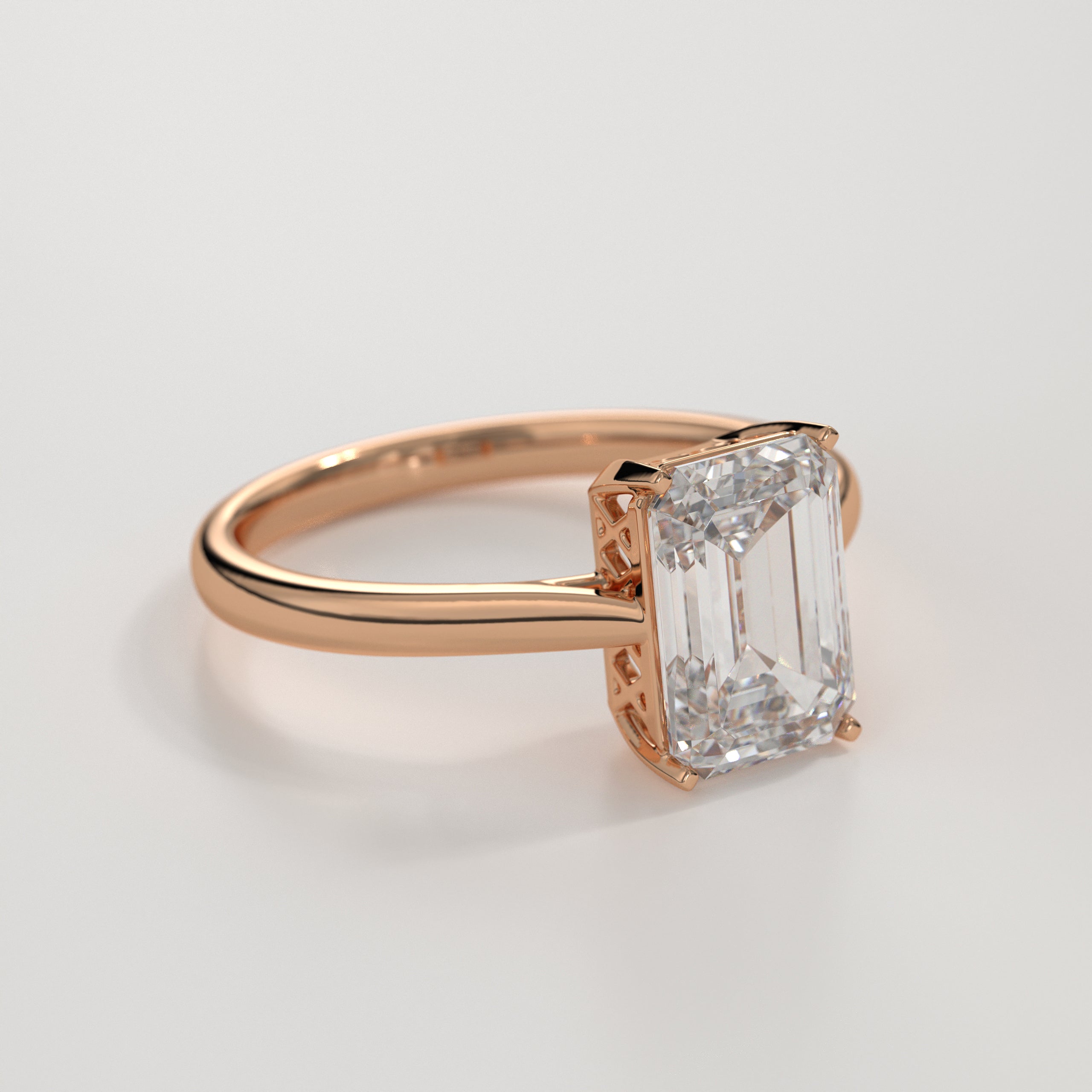 14K Gold 4 Cara Emerald Cut Diamond Solitaire Engagement Ring