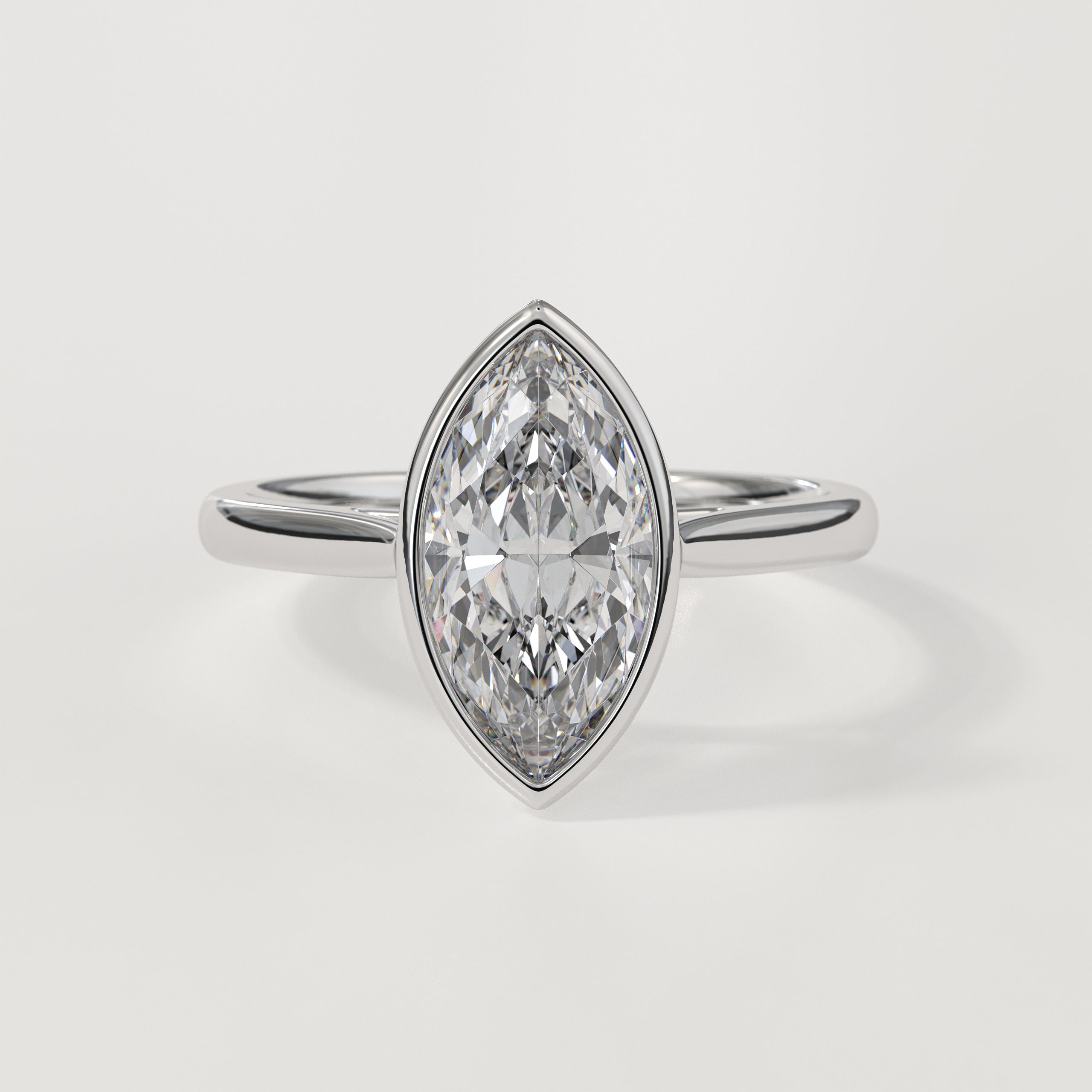 14K Gold Marquise Cut Lab Grown Solitaire Bezel Set Diamond Ring