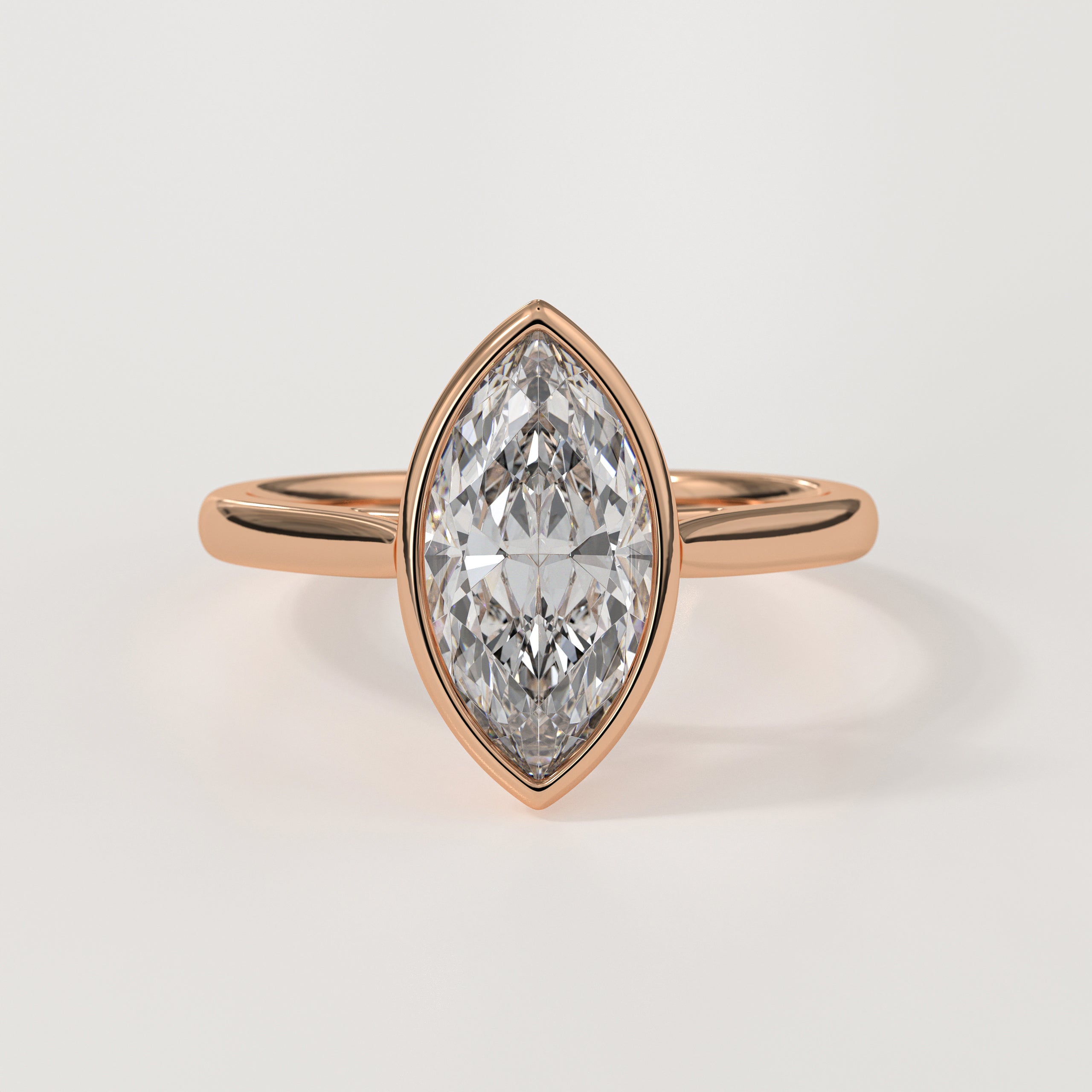 14K Gold Marquise Cut Lab Grown Solitaire Bezel Set Diamond Ring