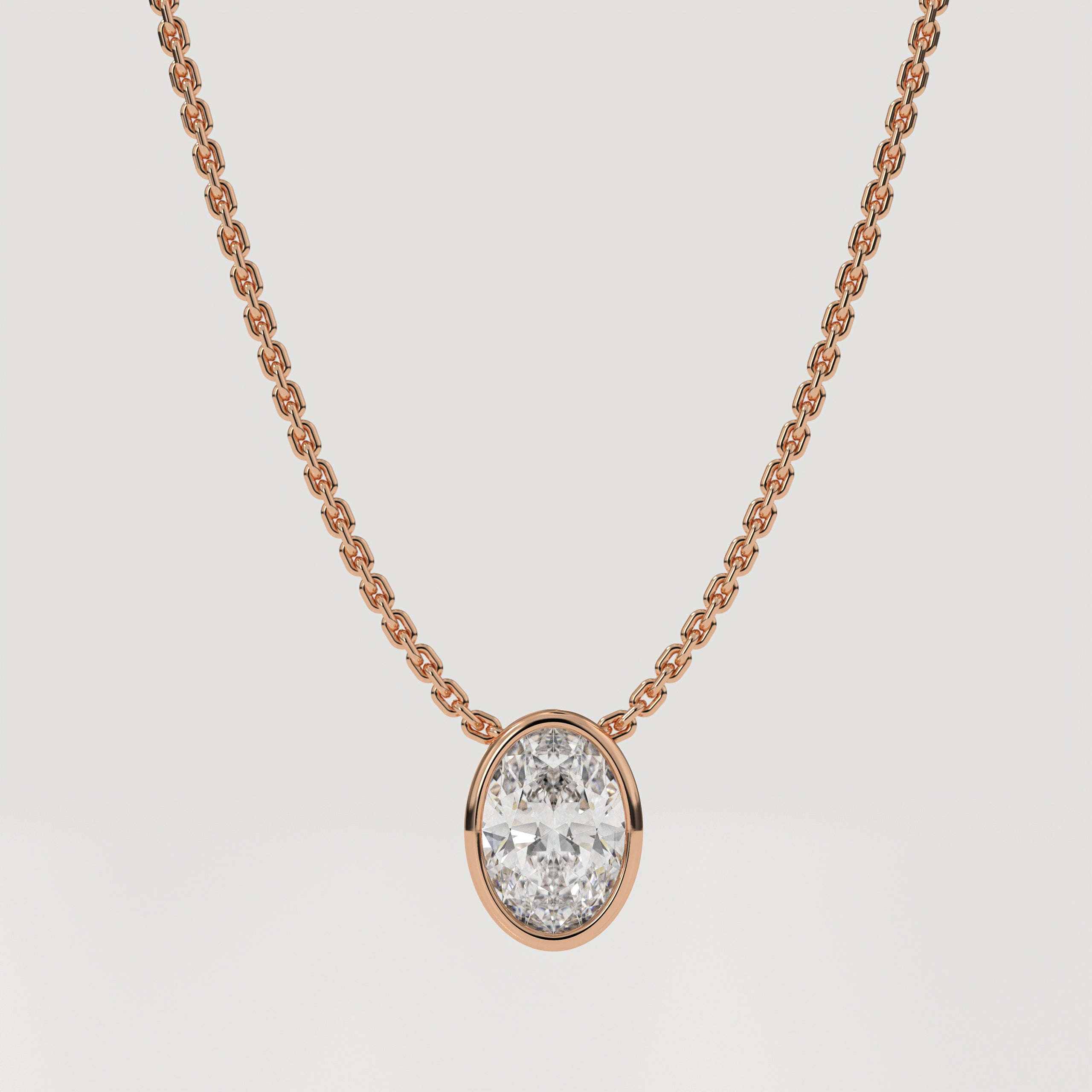 14K Oval Lab Grown Diamond Solitaire Bezel Set Diamond Gold Pendant, Wedding Gift For Bride, 14K White Gold Pendant