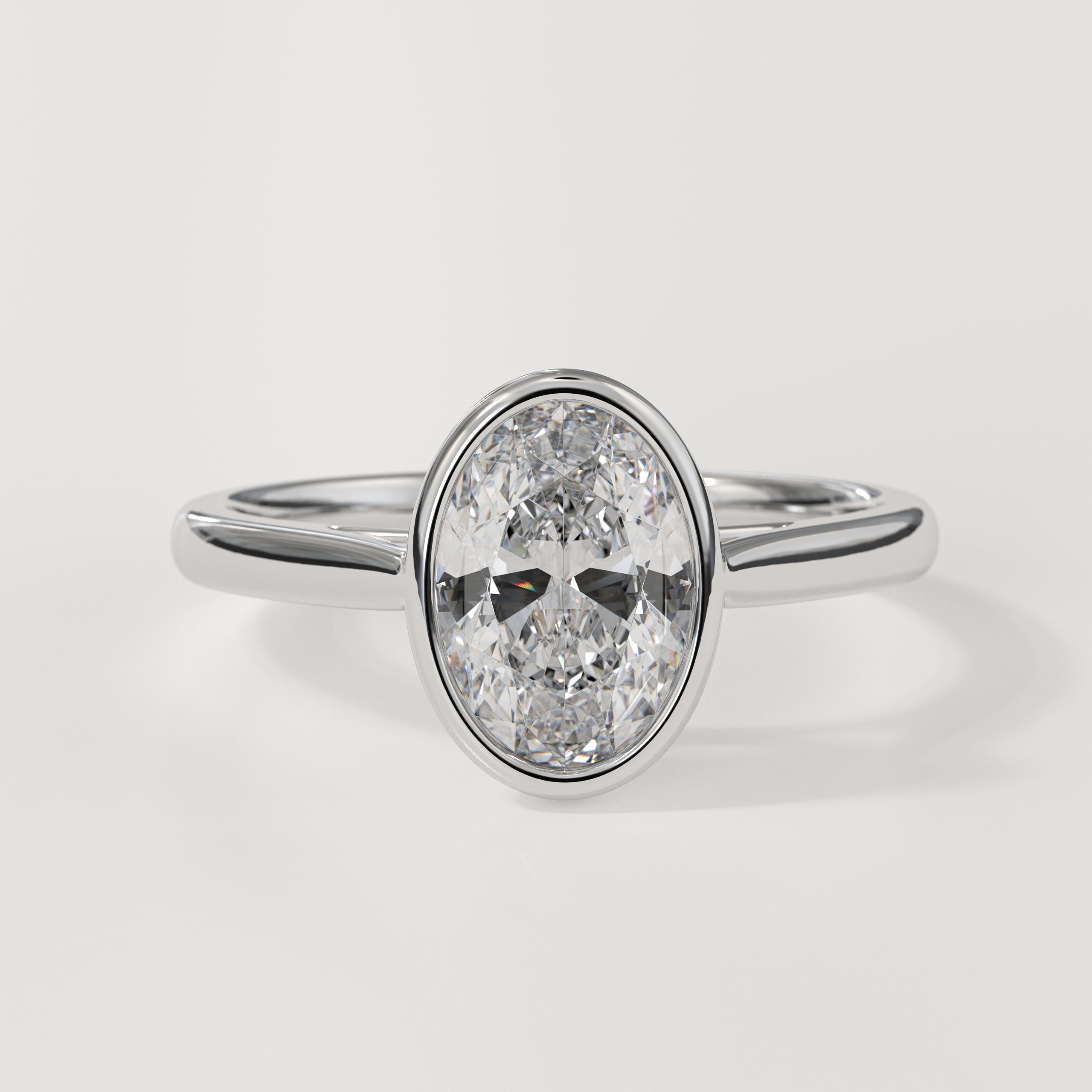 14K Gold Bezel Set Oval Lab Diamond Engagement Ring