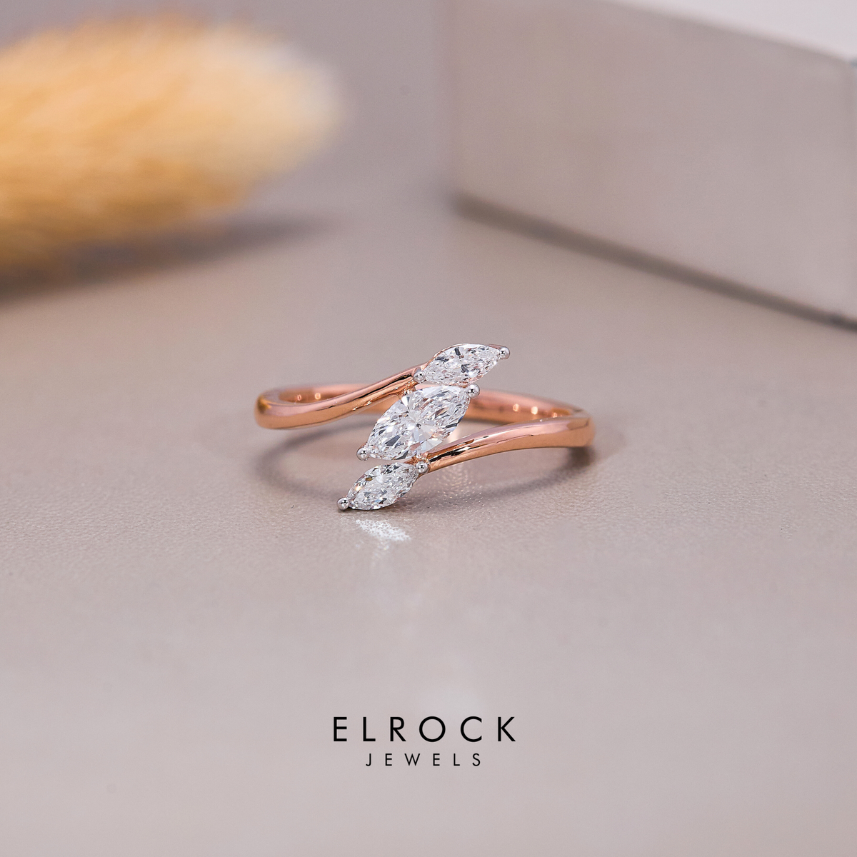 14K Gold Marquise Cut Lab Grown Diamond Engagement Ring