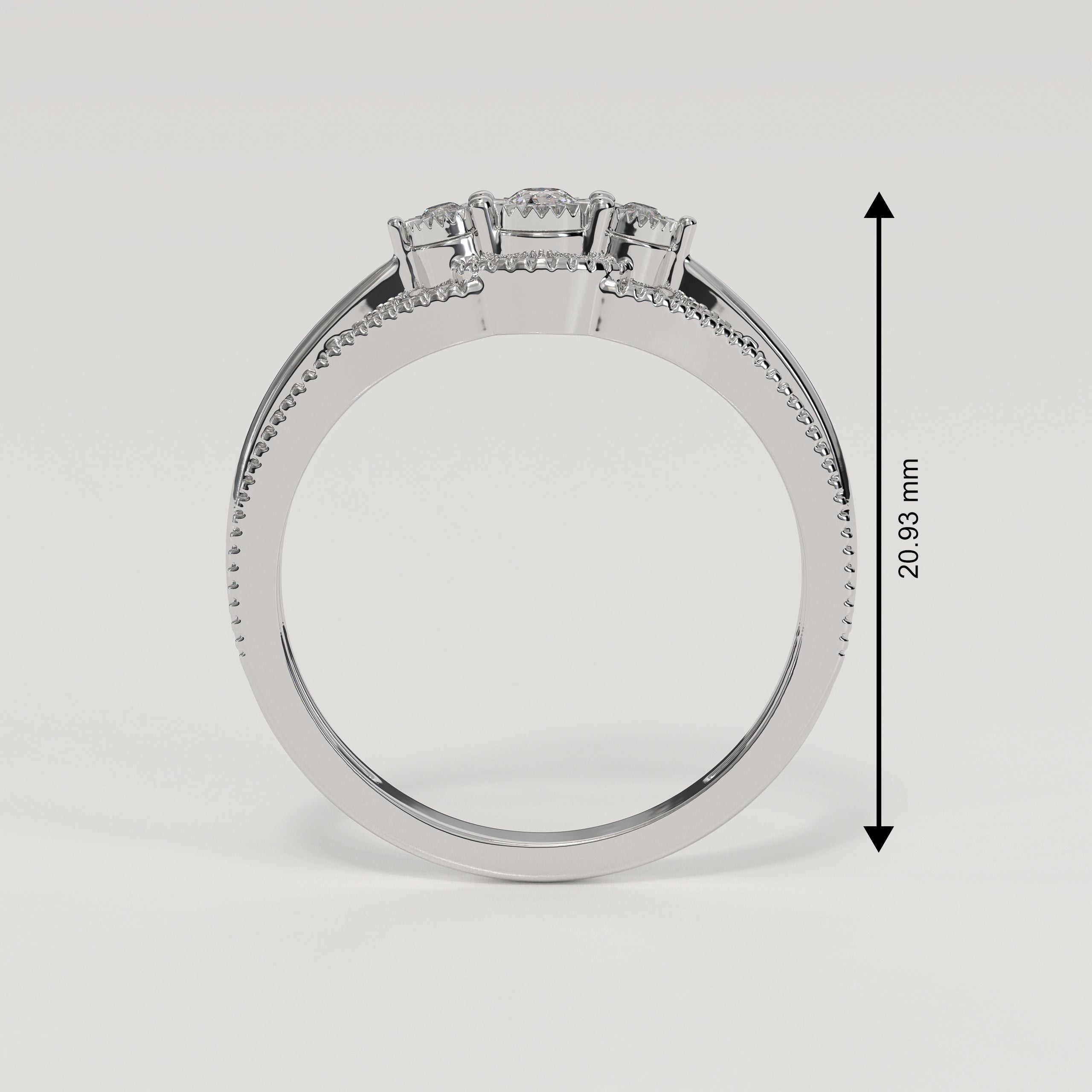 14K Gold Minimalist Diamond Round Cut Three Stone Engagement Ring
