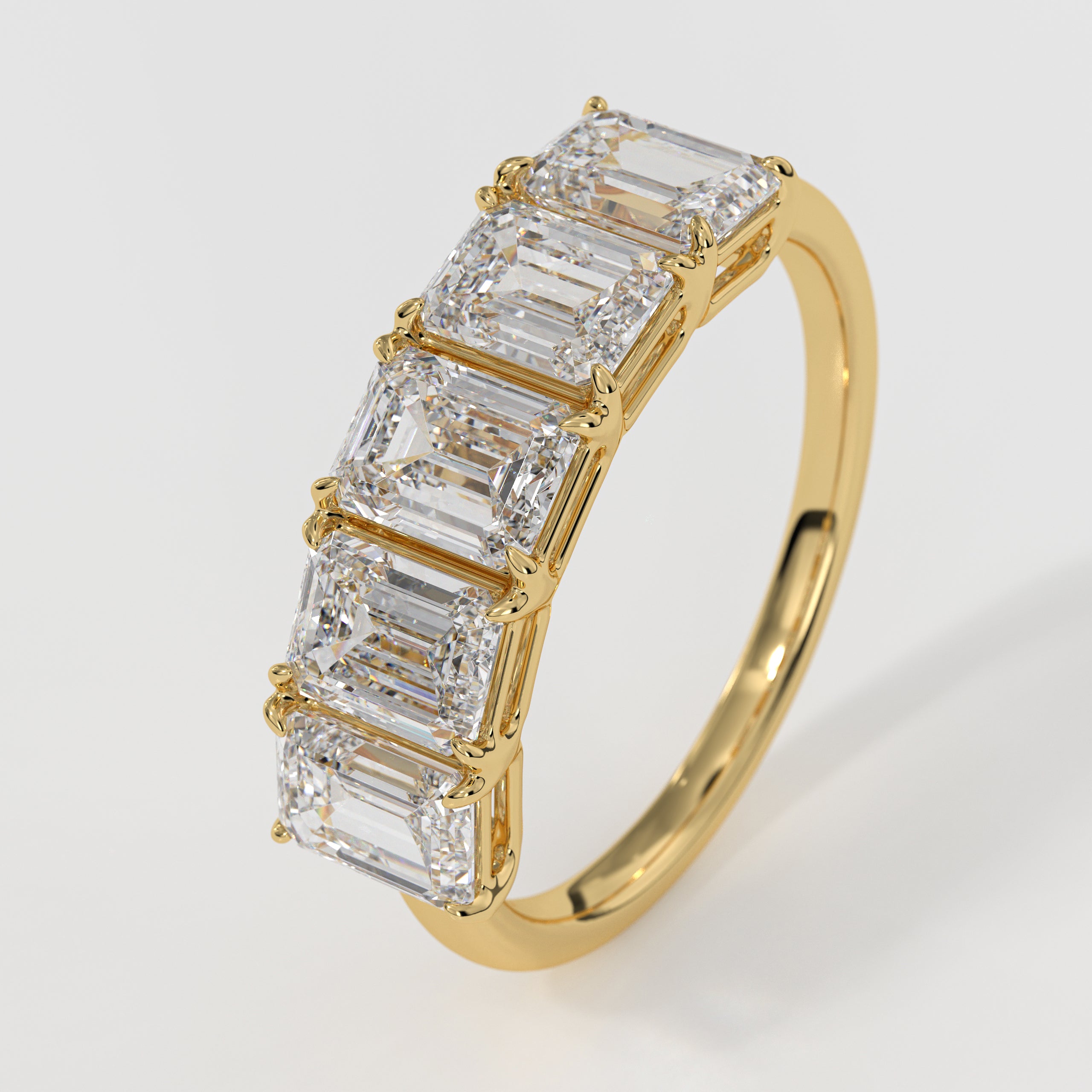 14k Gold Five Emerald Cut Wedding Ring