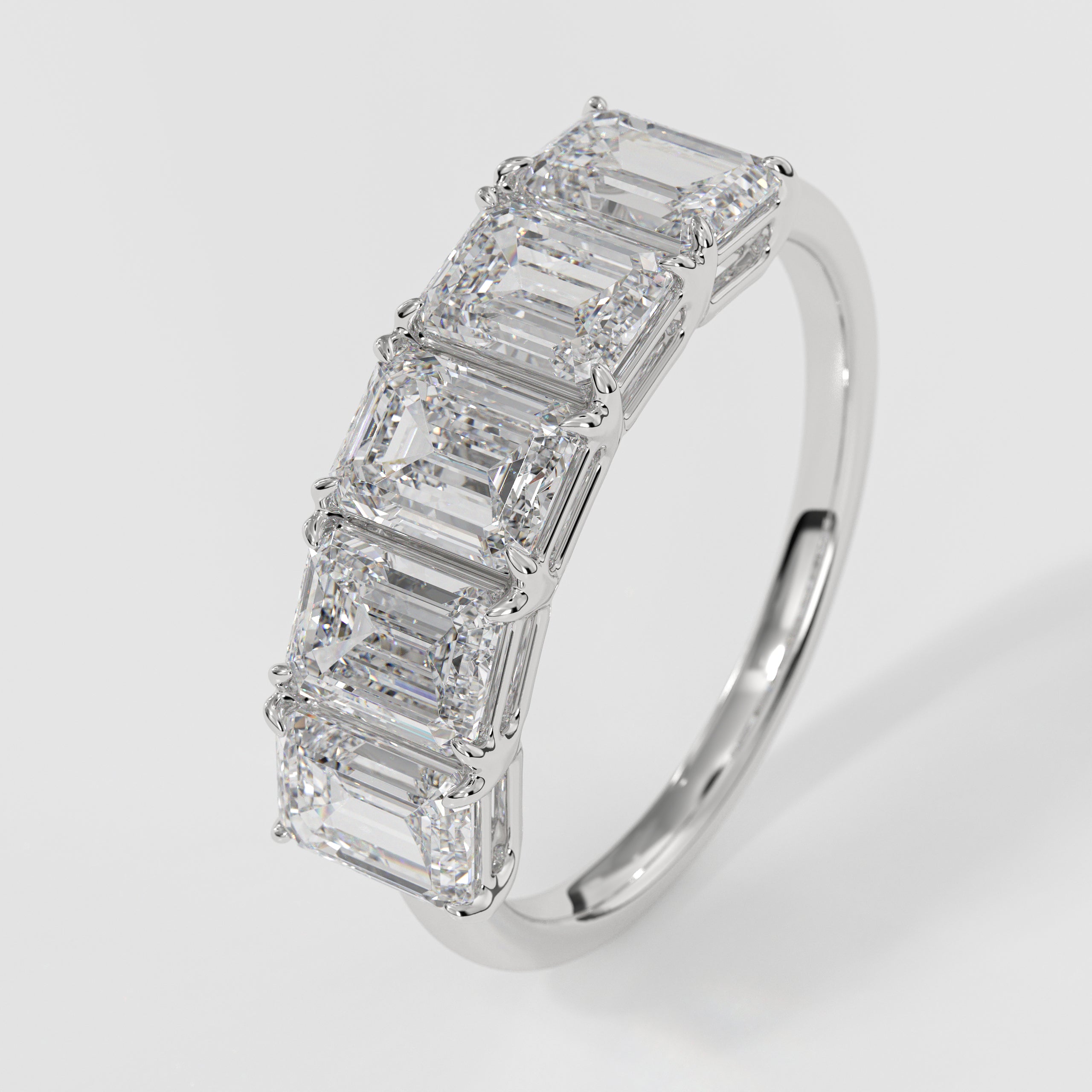 14k Gold Five Emerald Cut Wedding Ring