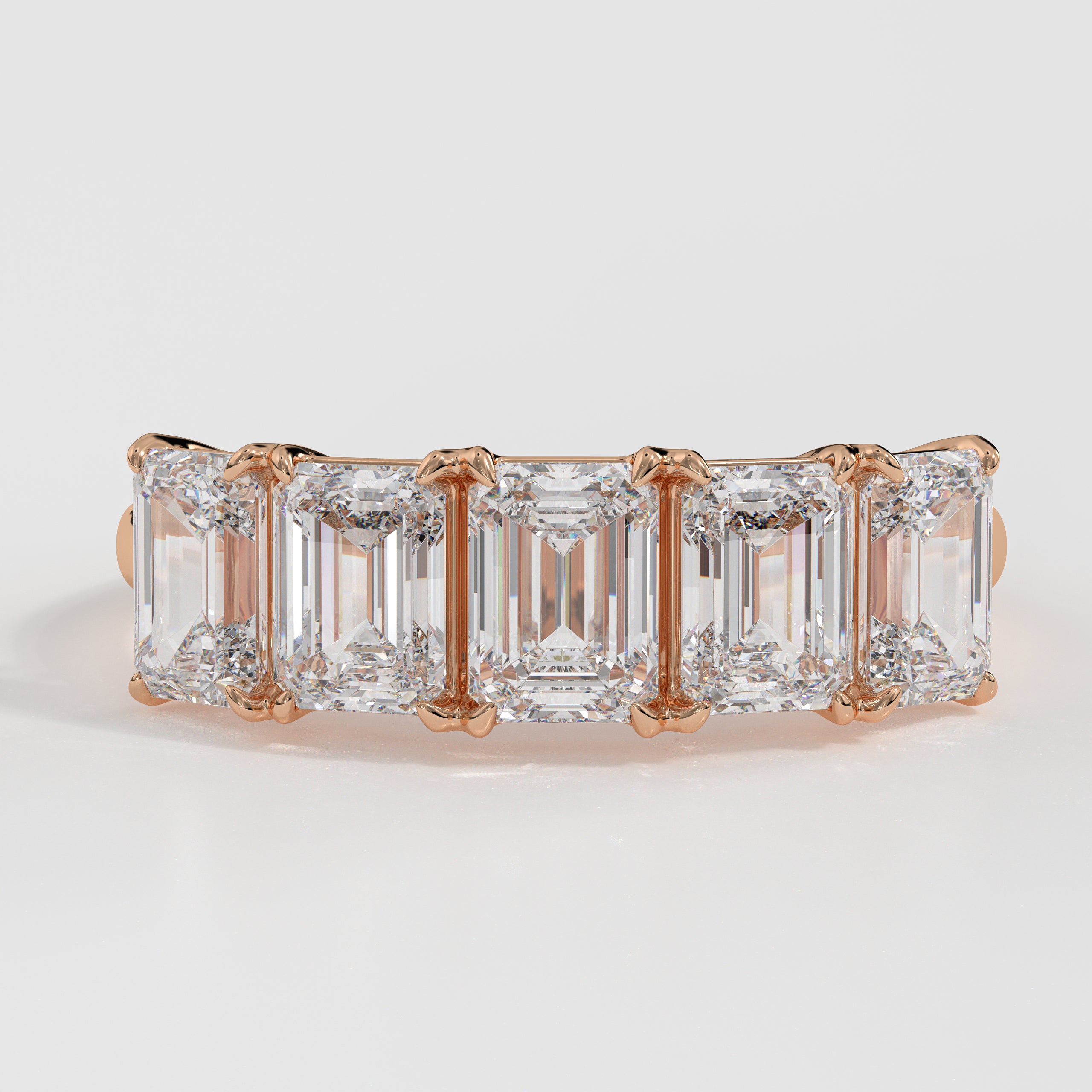 14k Gold Five Emerald Cut Wedding Ring