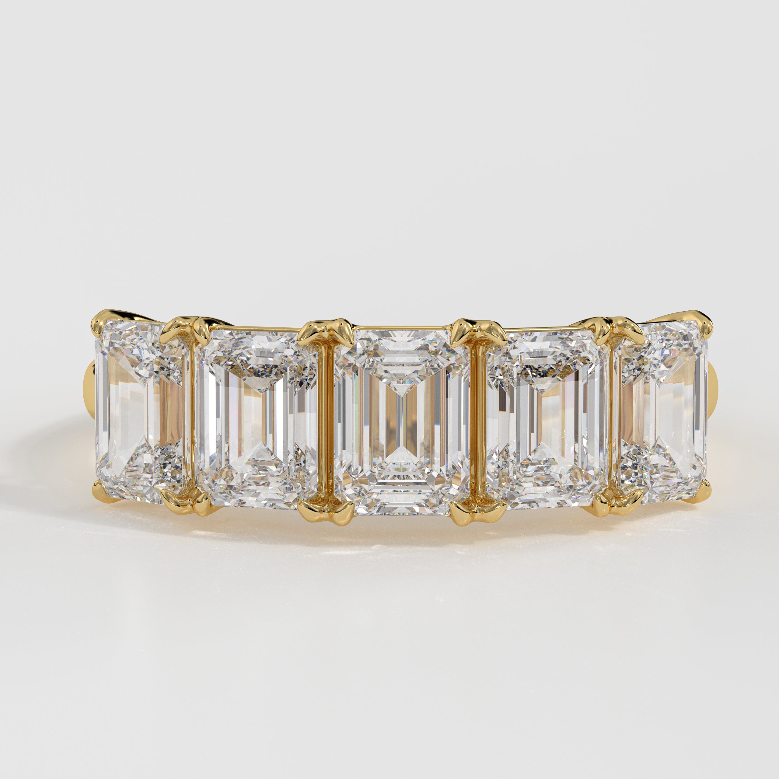 14k Gold Five Emerald Cut Wedding Ring