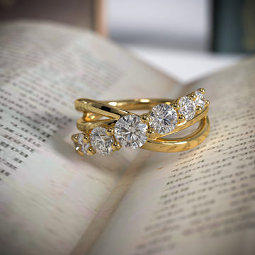 Round Cut Criss Cross Ring, Lab-Grown Solitaire Diamond Wedding Band