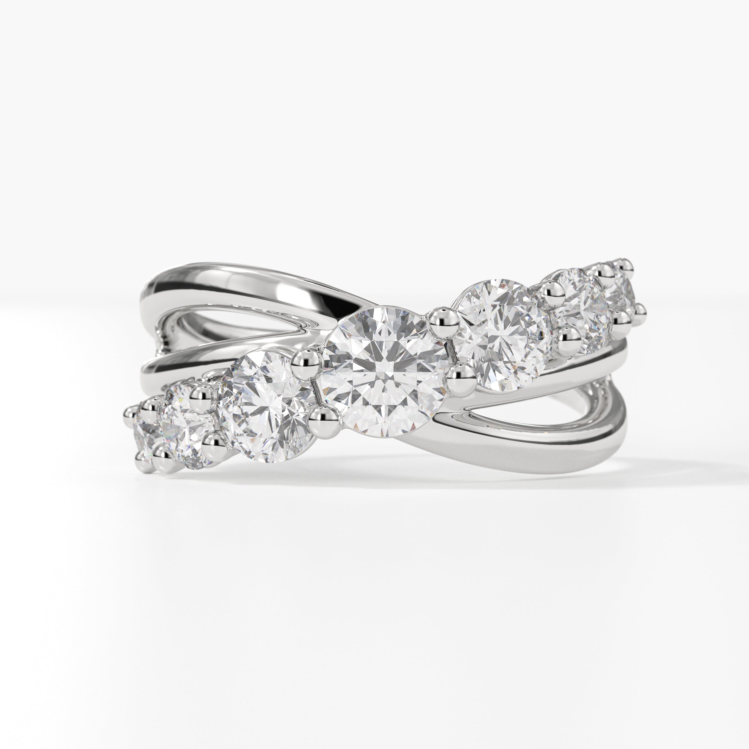 14K Gold Round Cut Criss Cross Ring