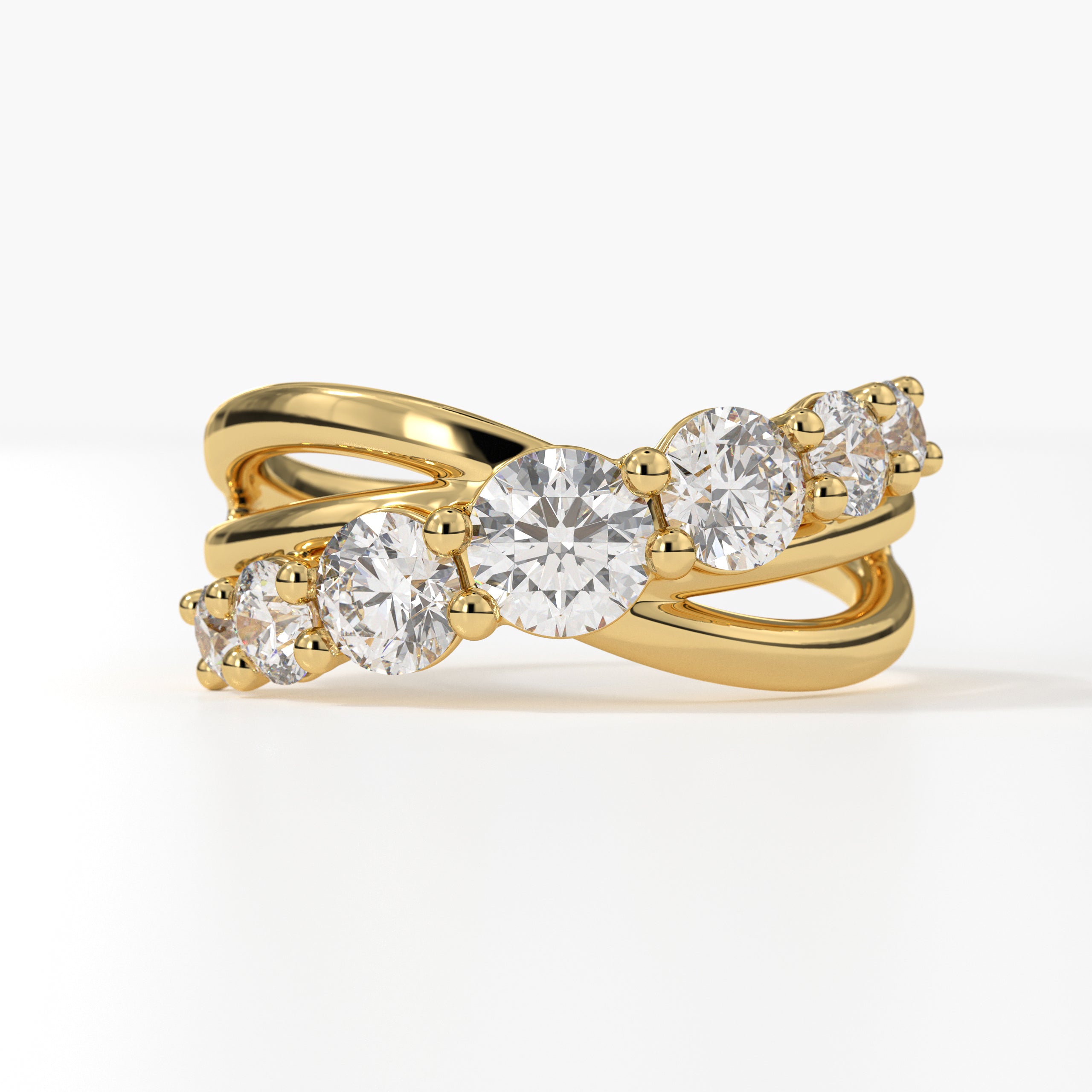 14K Gold Round Cut Criss Cross Ring