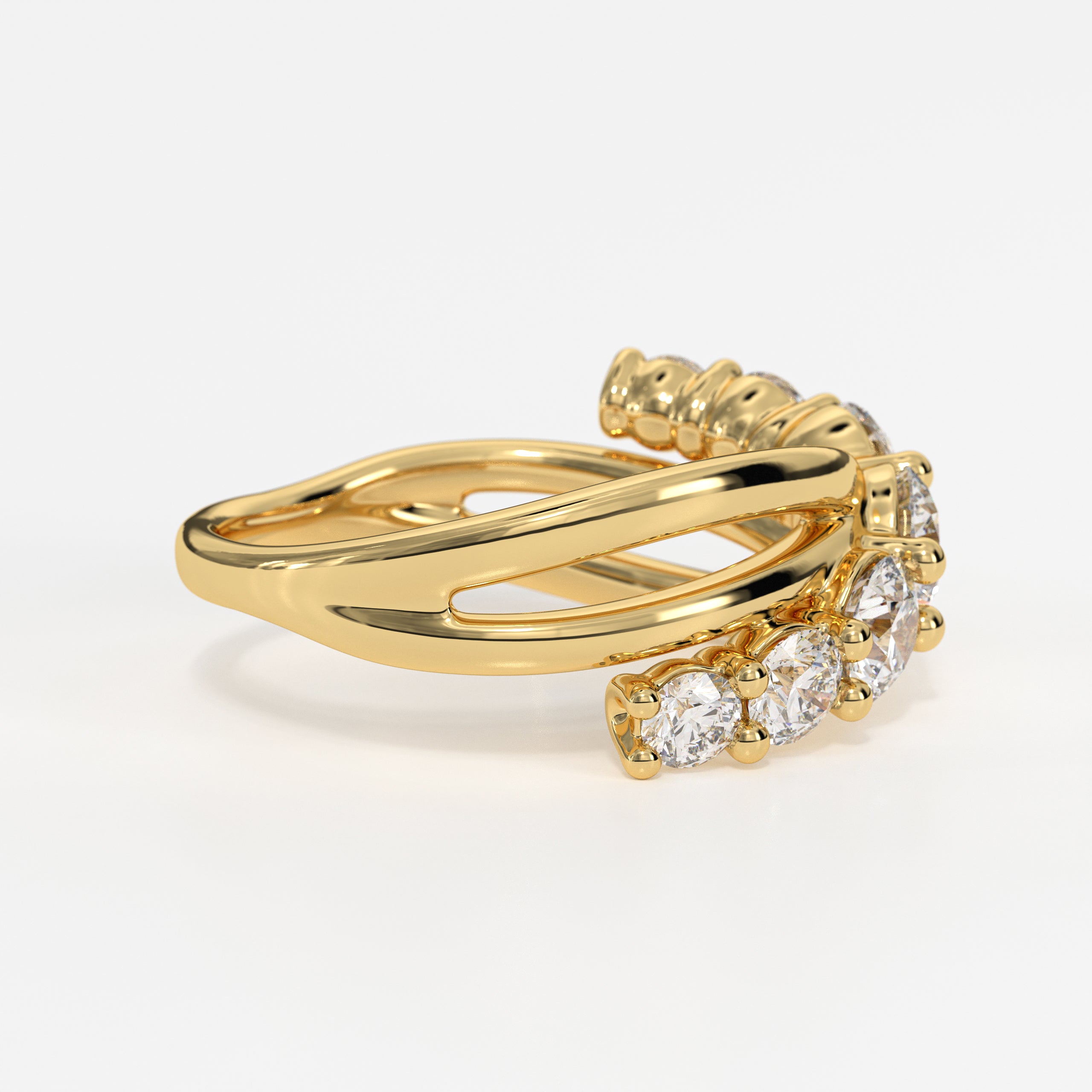 14K Gold Round Cut Criss Cross Ring