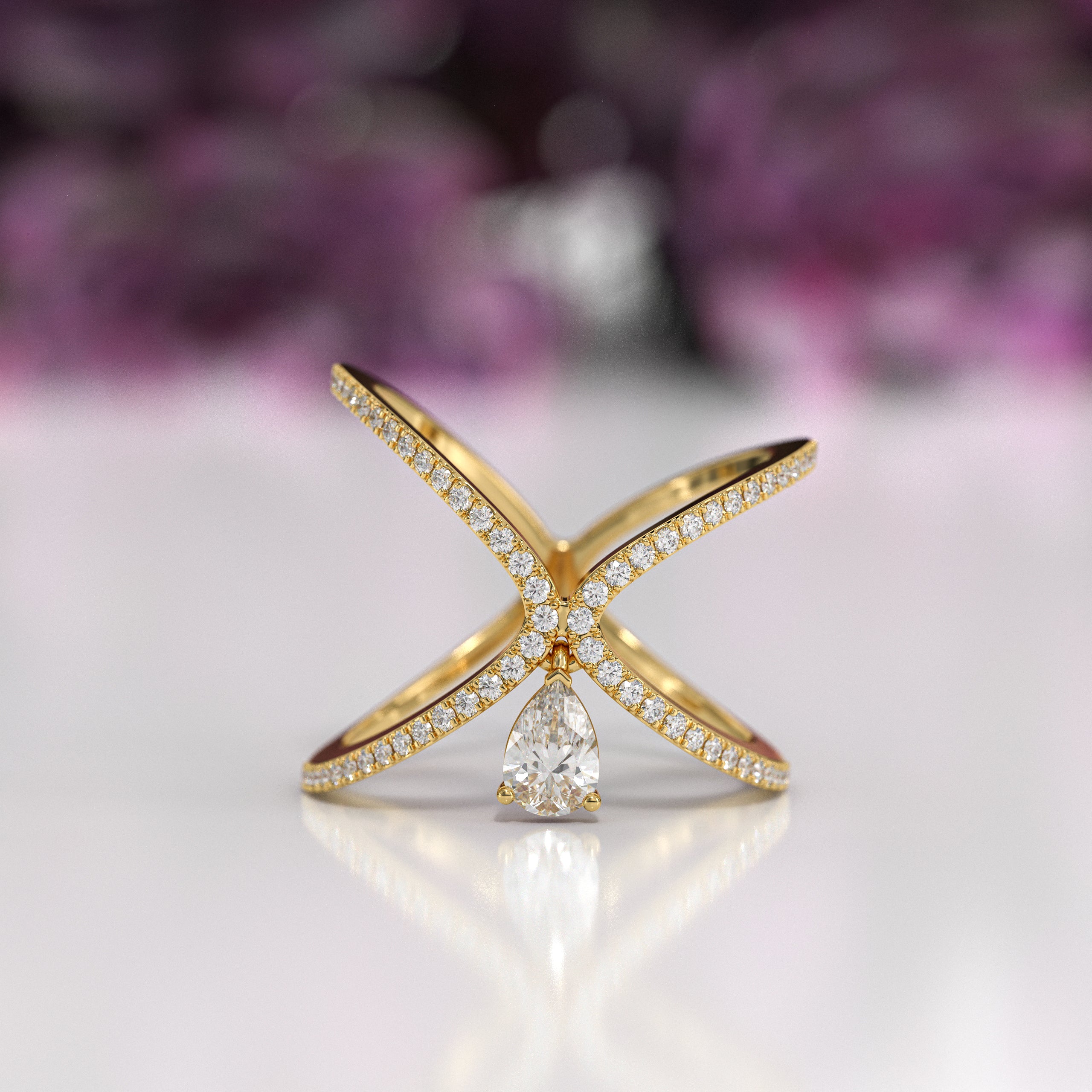 14K Gold Pear Cut Lab Grown Diamond Wedding Ring