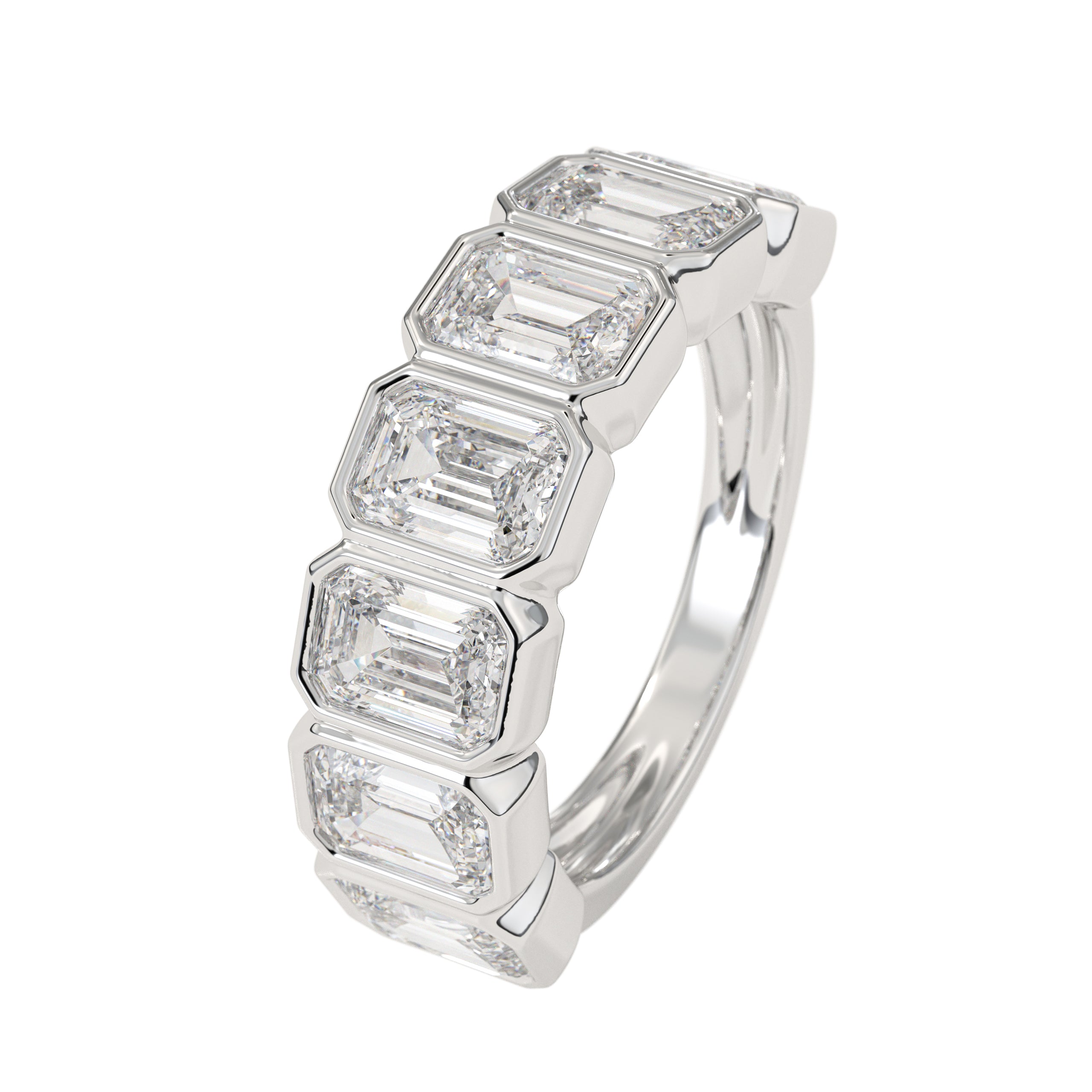 14K Gold Bezel Emerald Cut Lab Grown Diamond Wedding Ring