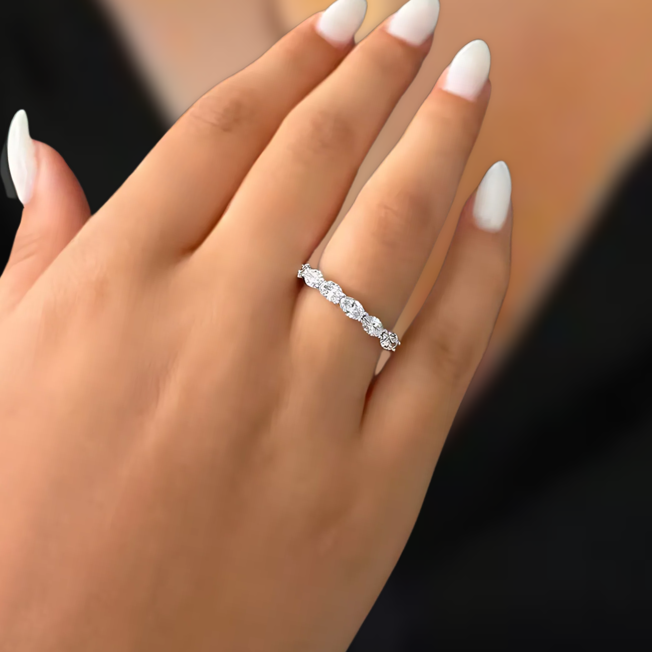 14K Gold Oval Cut Half Eternity Lab Diamond Wedding Band