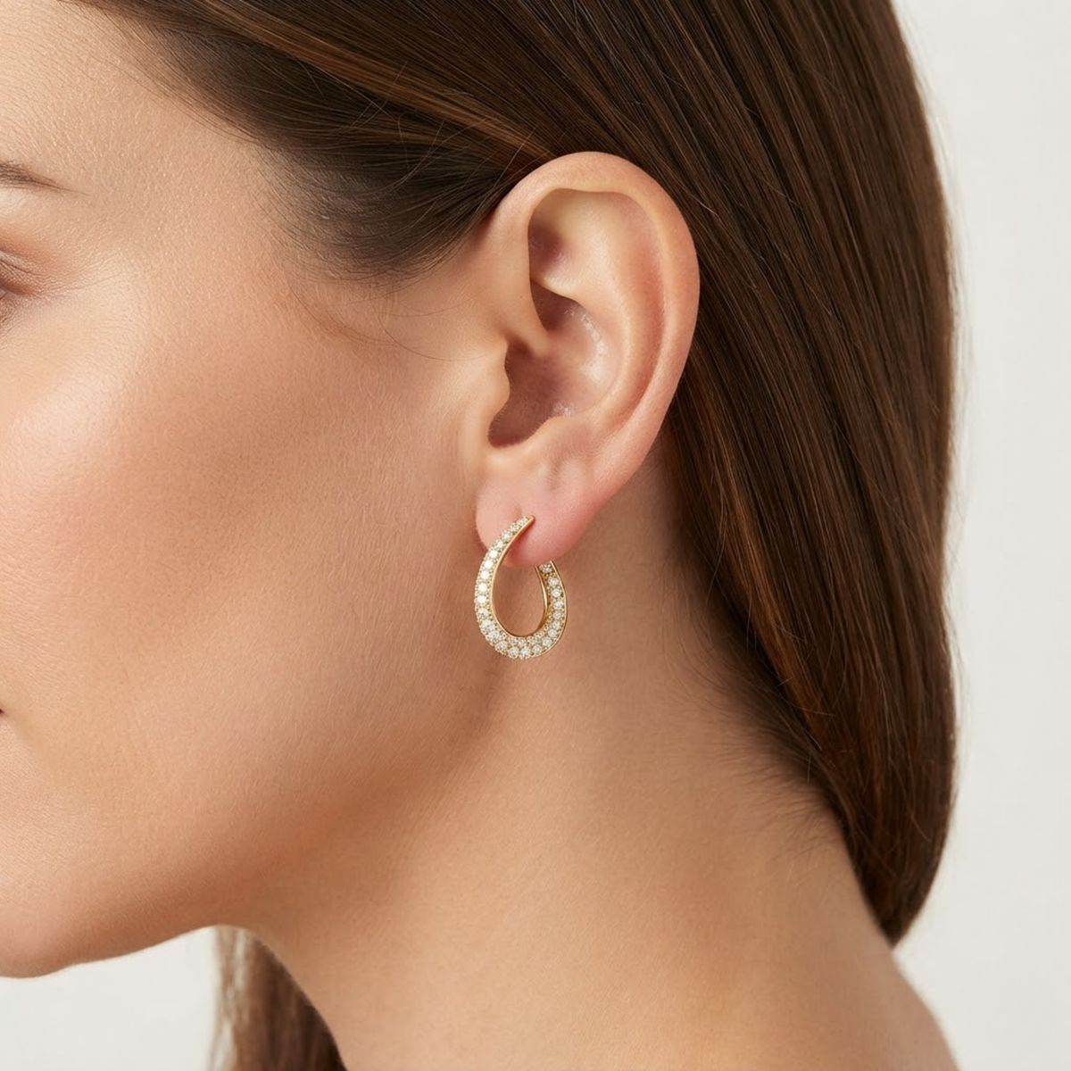 14 Karat Gold im Labor gezüchtete Diamant-Creolen (Hoop Huggie), Pavé-Fassung