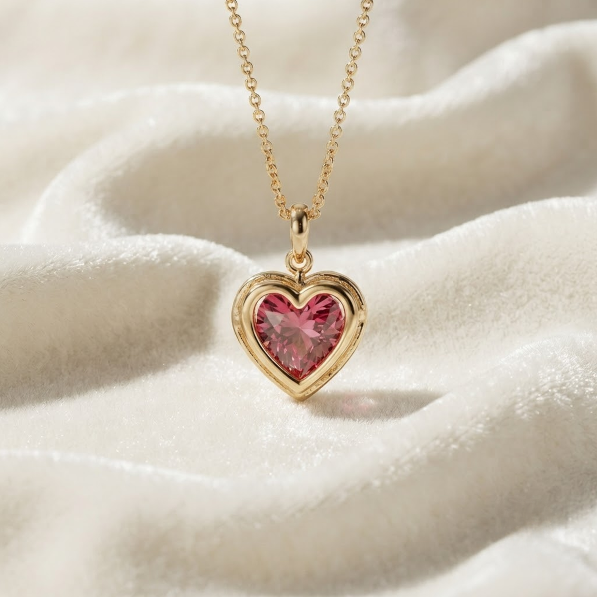 Heart Ruby Charm Necklace July Birthstone Pendant