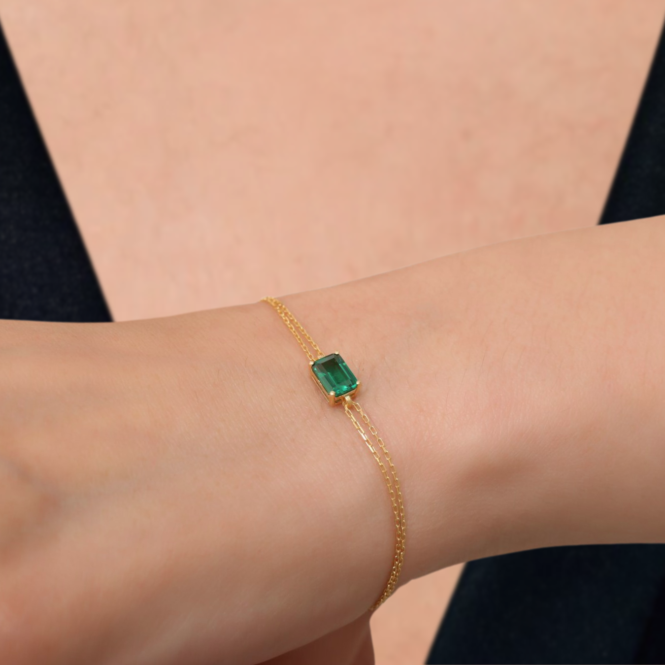 14K Solid Gold 1.50 CT Rectangle Emerald Gemstone Bracelet