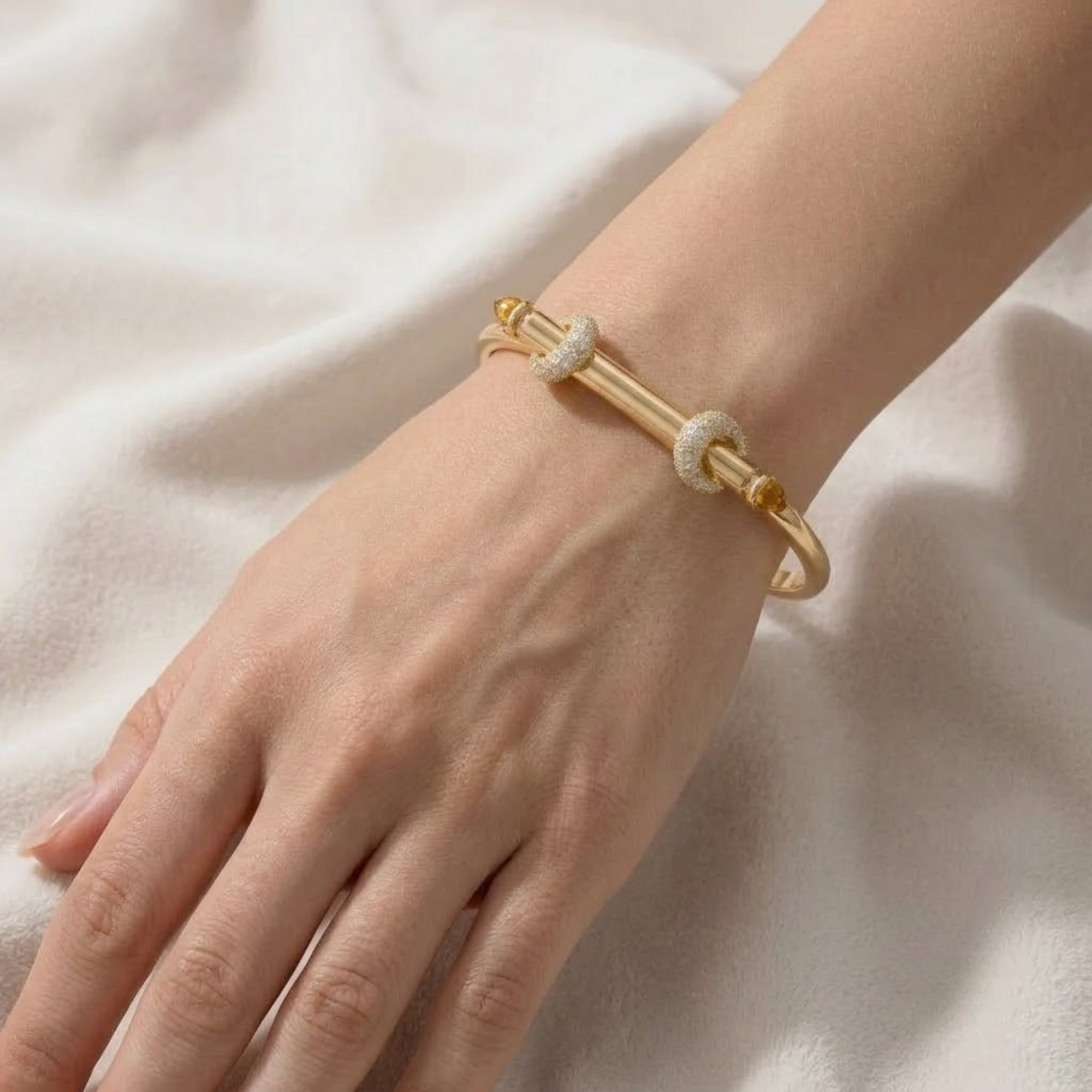 1.10 CTW Diamond Bangle Bracelet, Pave Nail-Inspired Bracelet in 14K Solid Gold