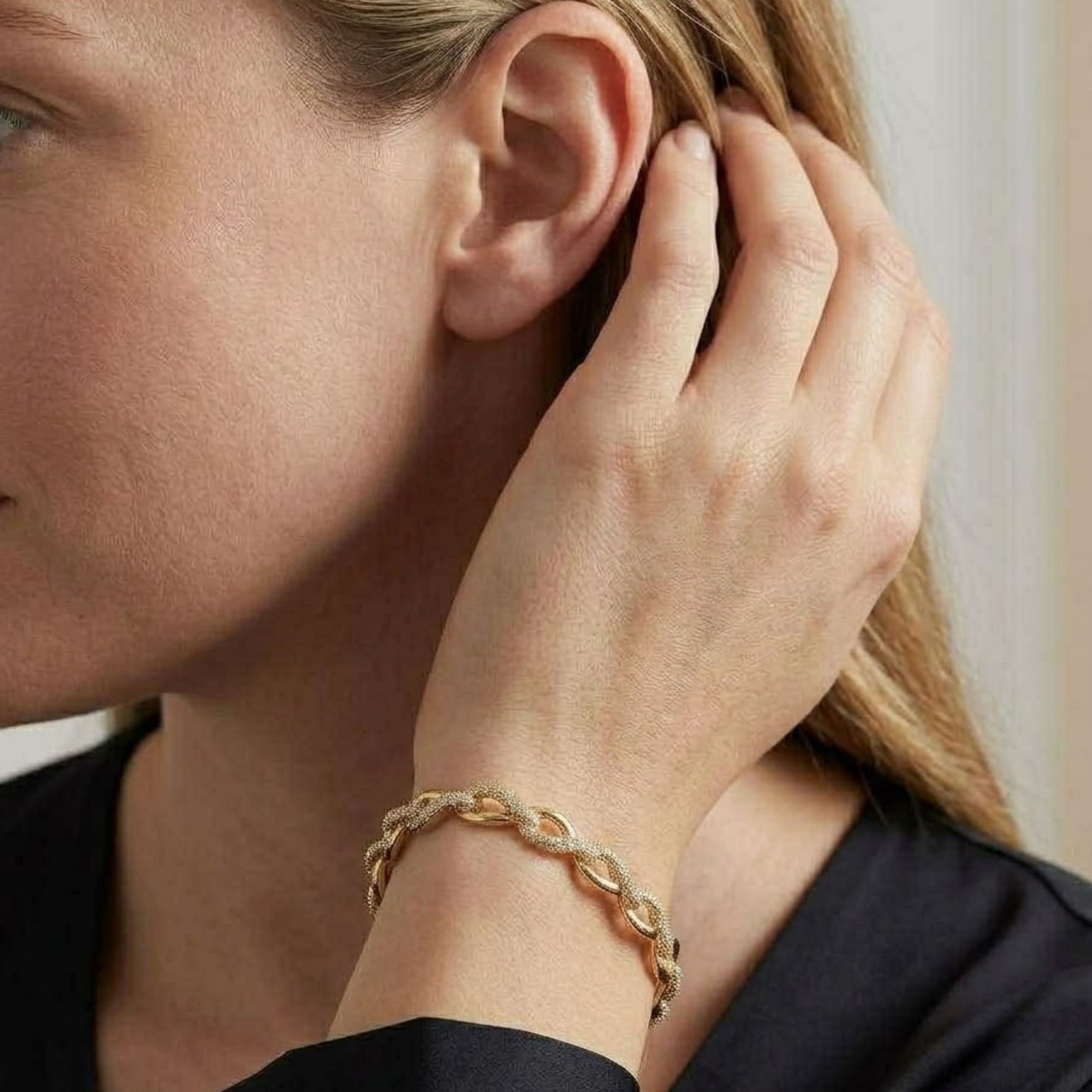 Diamond Infinity Link Bracelet, 14K Solid Gold Chain Bracelet with Pave Diamonds